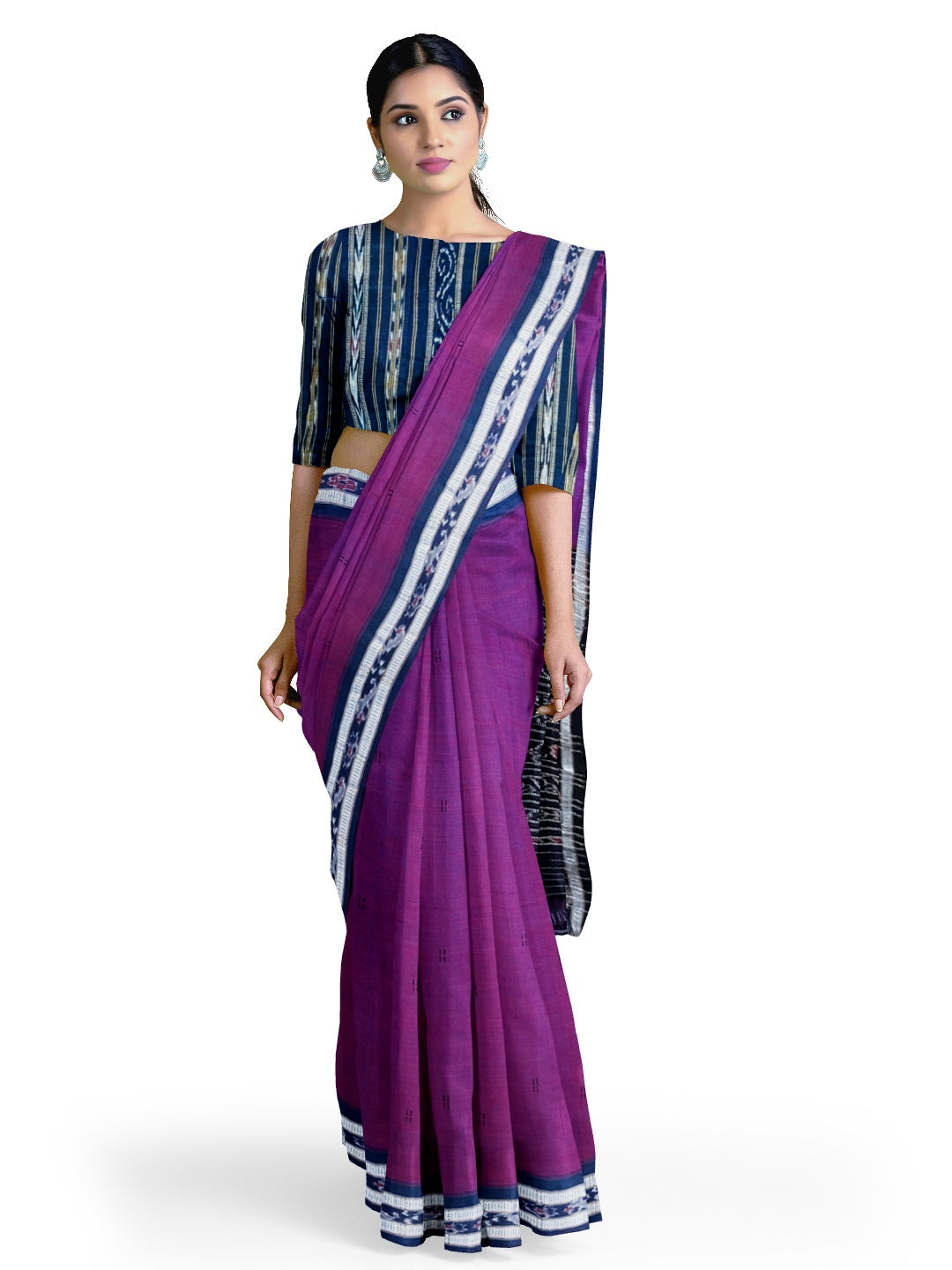 Purple with Blue combination Odisha Ikat saree  with cotton ikat blouse piece