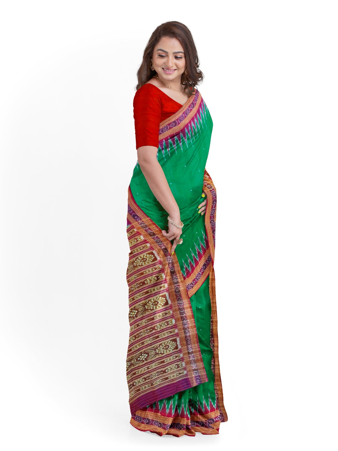 Green with Pink Odisha Khandua Pata Silk Saree