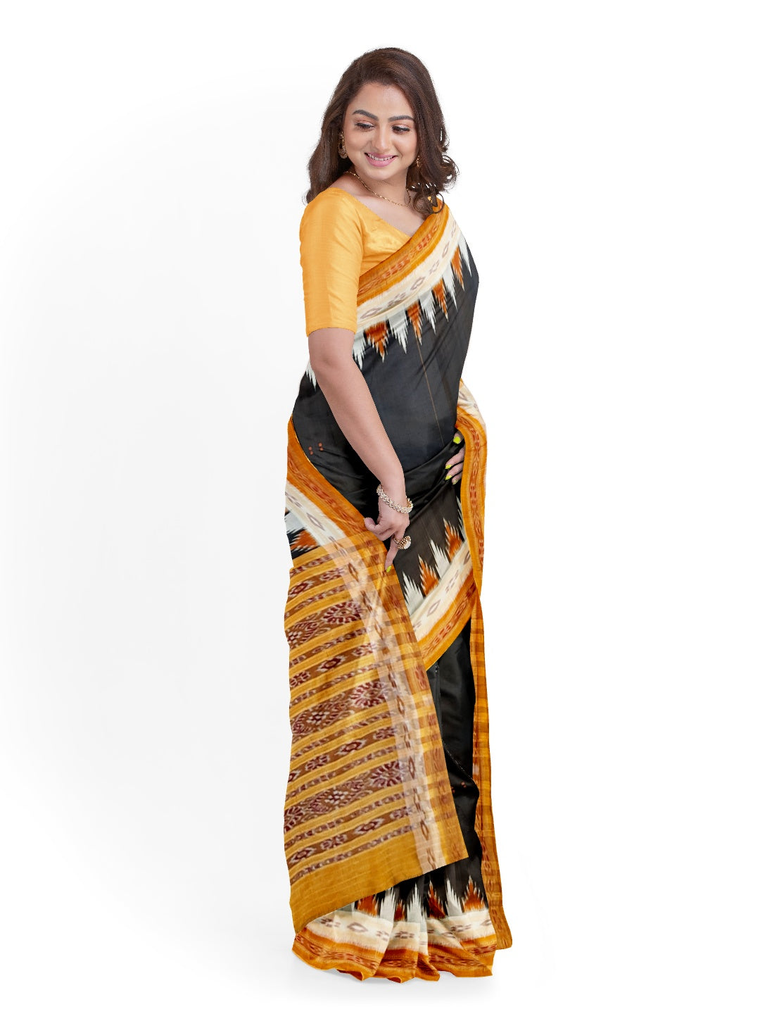 Black double border Odisha Khandua Pata Silk Saree