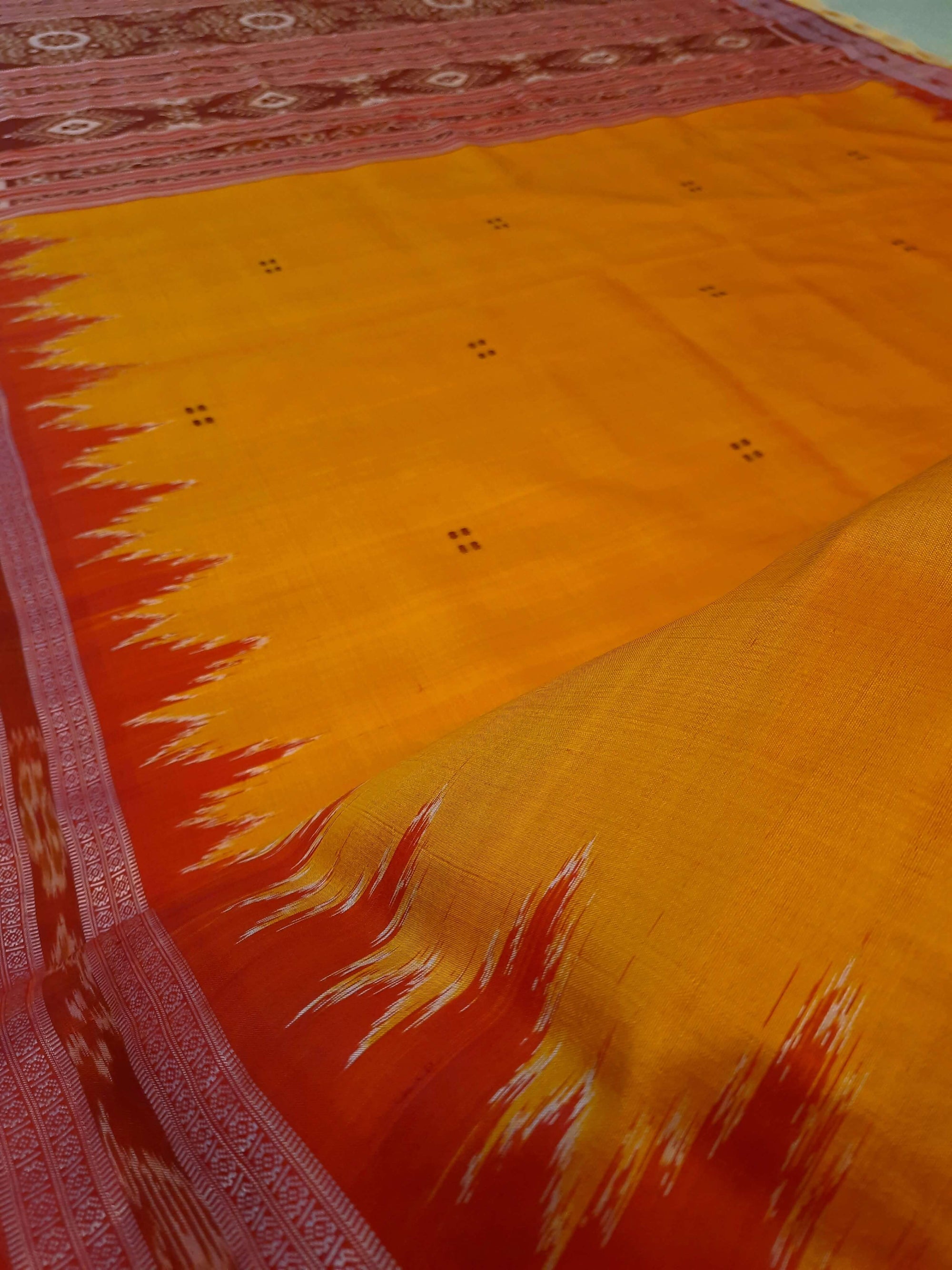 Golden with Red Odisha Khandua Pata Silk Saree