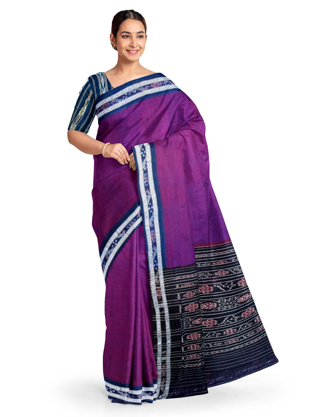 Purple with Blue combination Odisha Ikat saree  with cotton ikat blouse piece