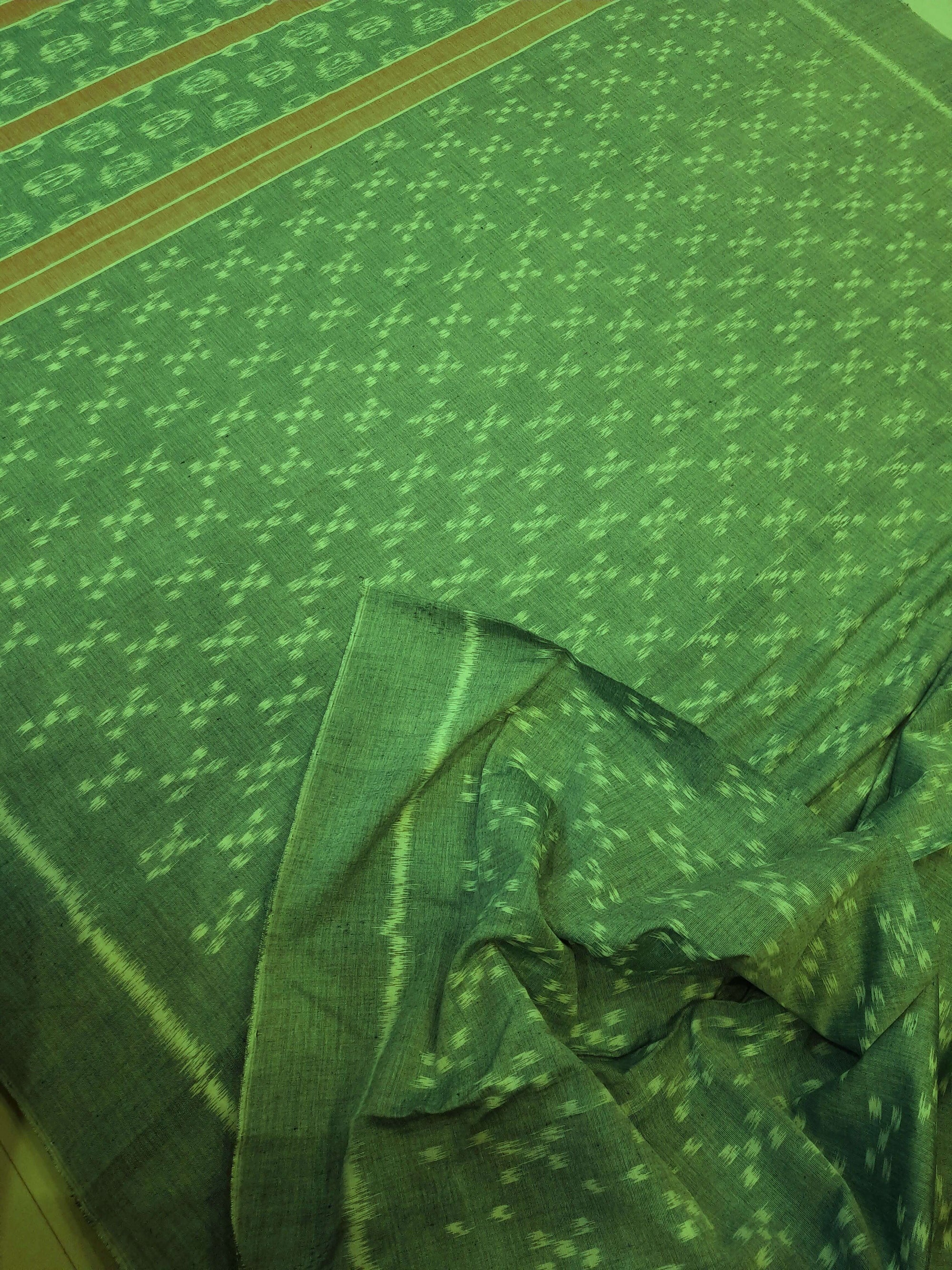 Green Cotton Odisha Ikat saree with mix match cotton ikat blouse piece