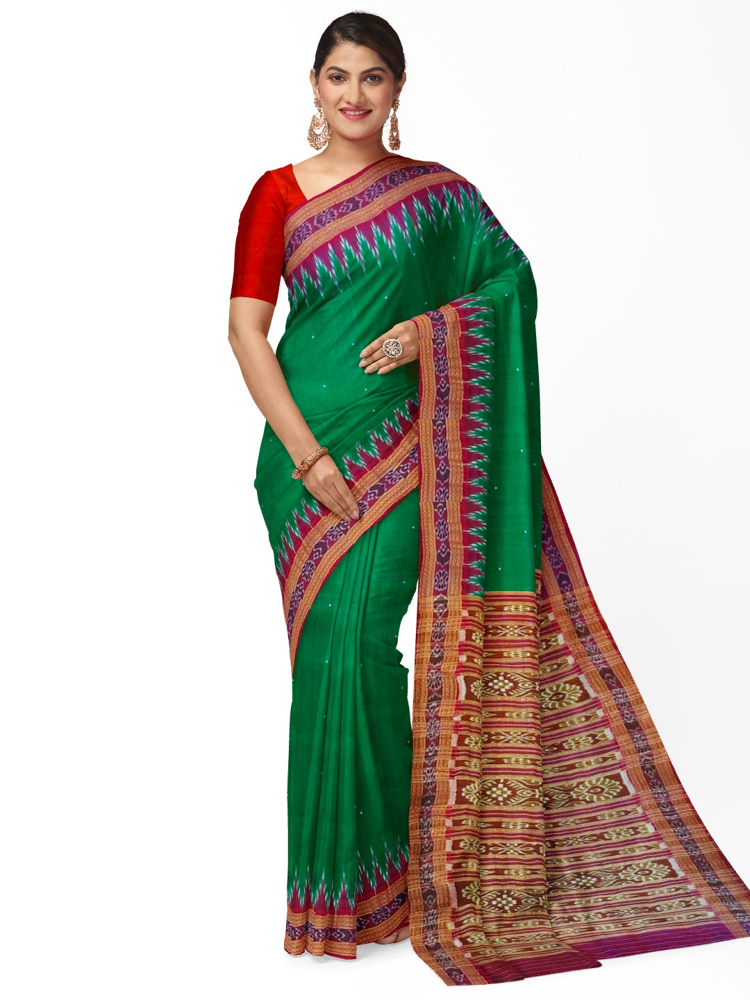 Green with Pink Odisha Khandua Pata Silk Saree