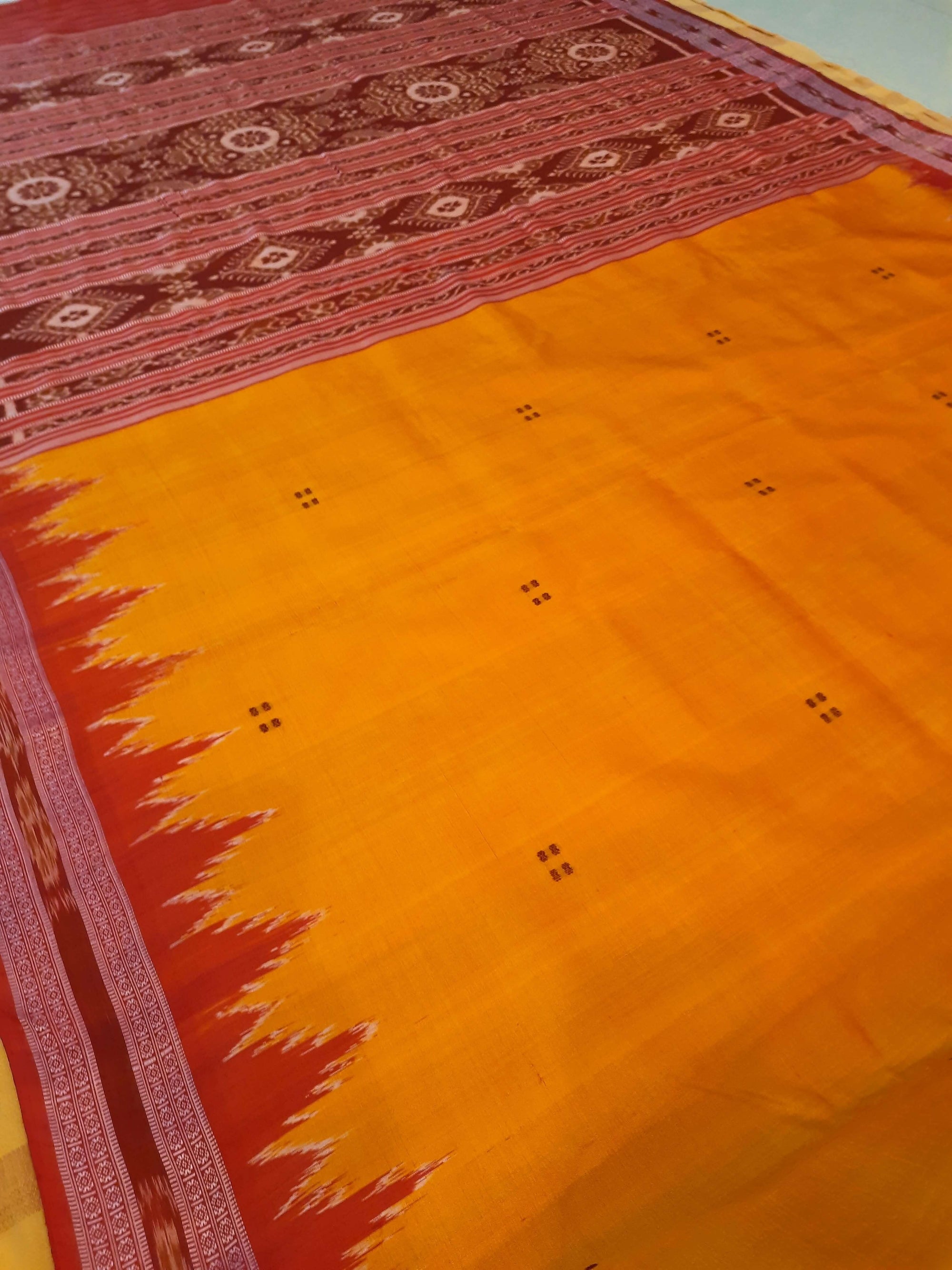 Golden with Red Odisha Khandua Pata Silk Saree