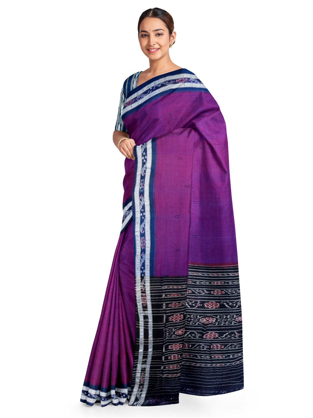 Purple with Blue combination Odisha Ikat saree  with cotton ikat blouse piece