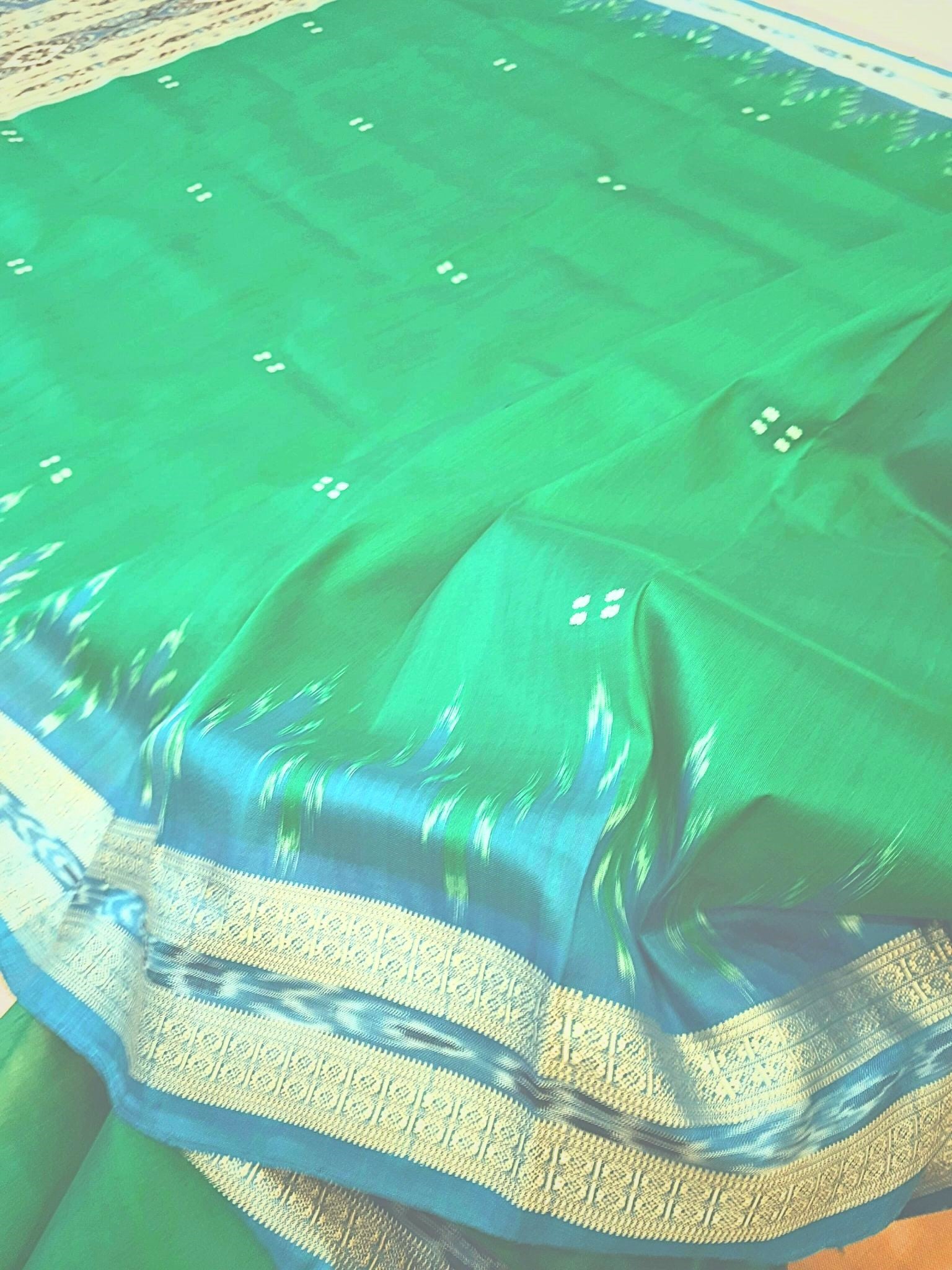 Green with Blue Odisha Khandua Pata Silk Saree