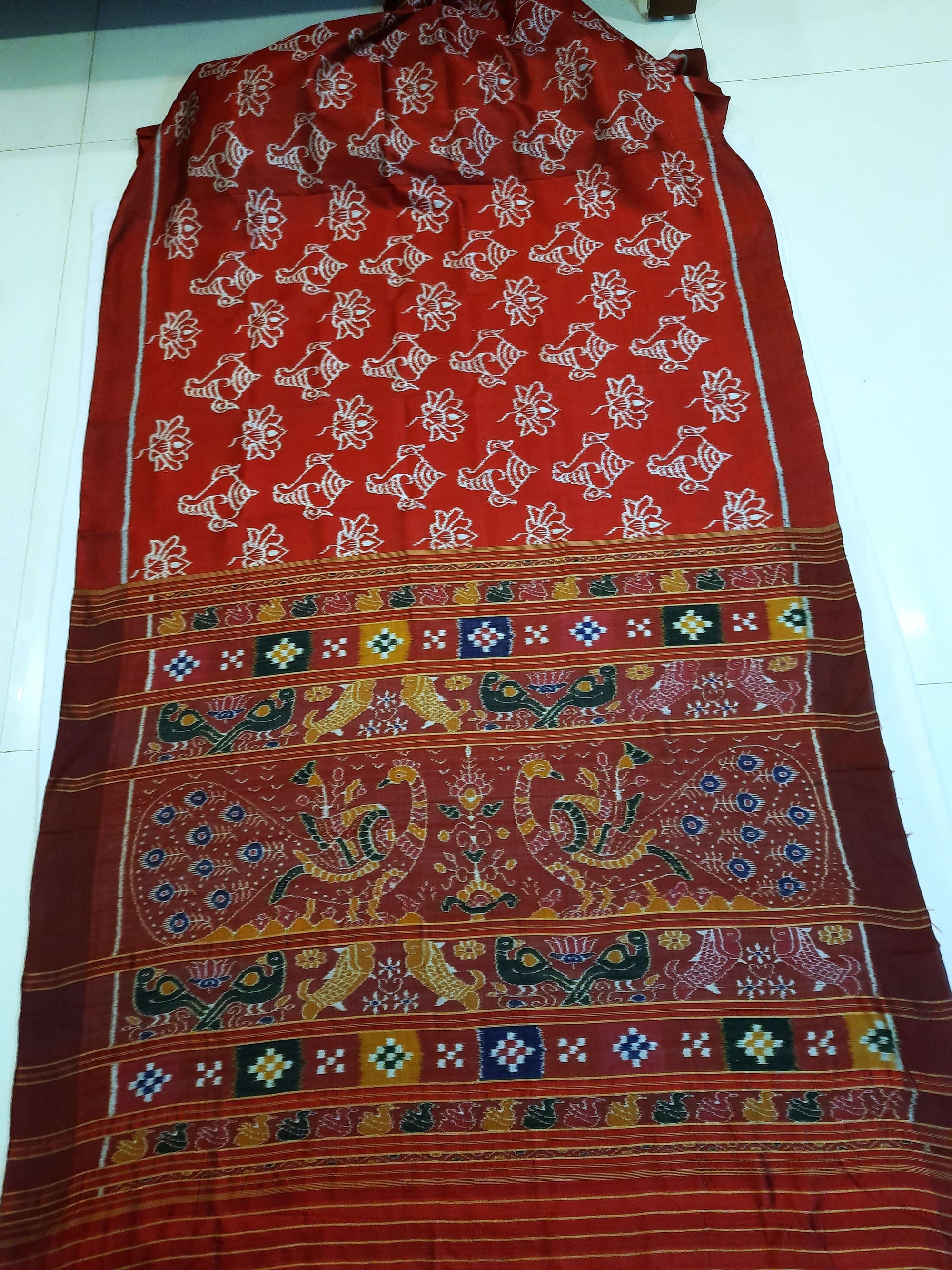Maroon Odisha Khandua Pata Silk Saree with Silk Blouse piece