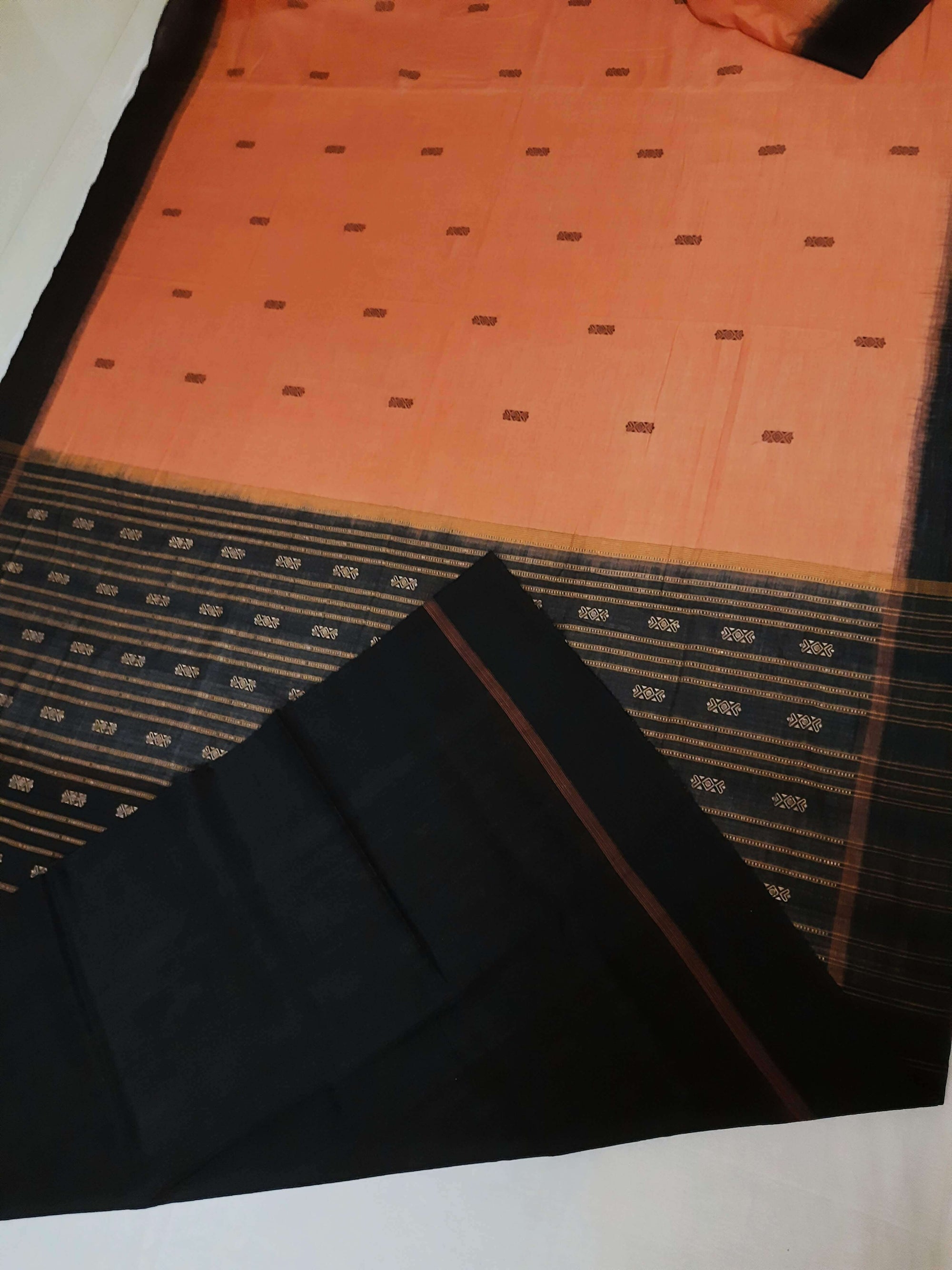 Peach colour Sambalpuri Cotton Saree with running blouse piece