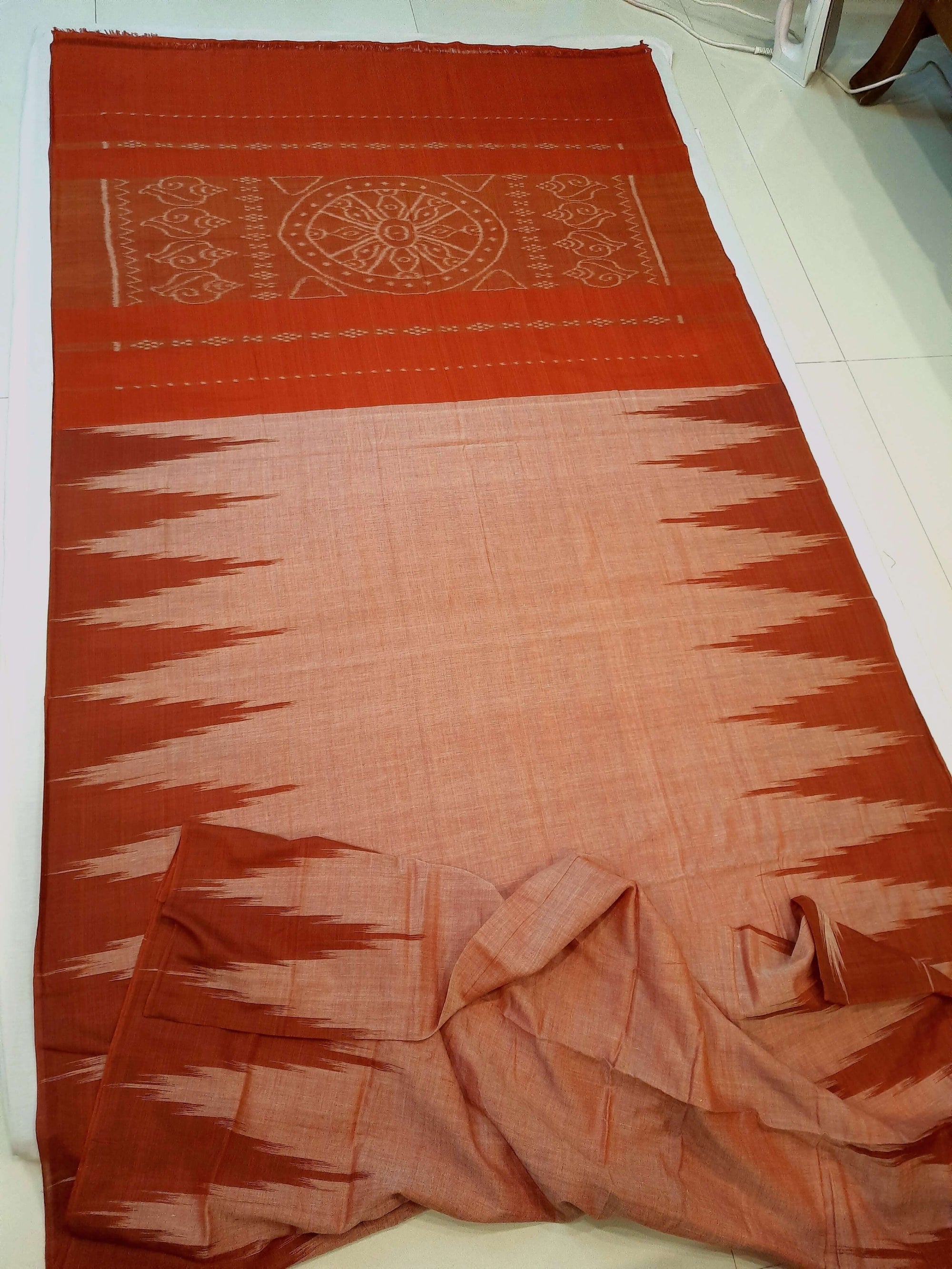 Rust Cotton Odisha Ikat saree  with mix match cotton ikat blouse