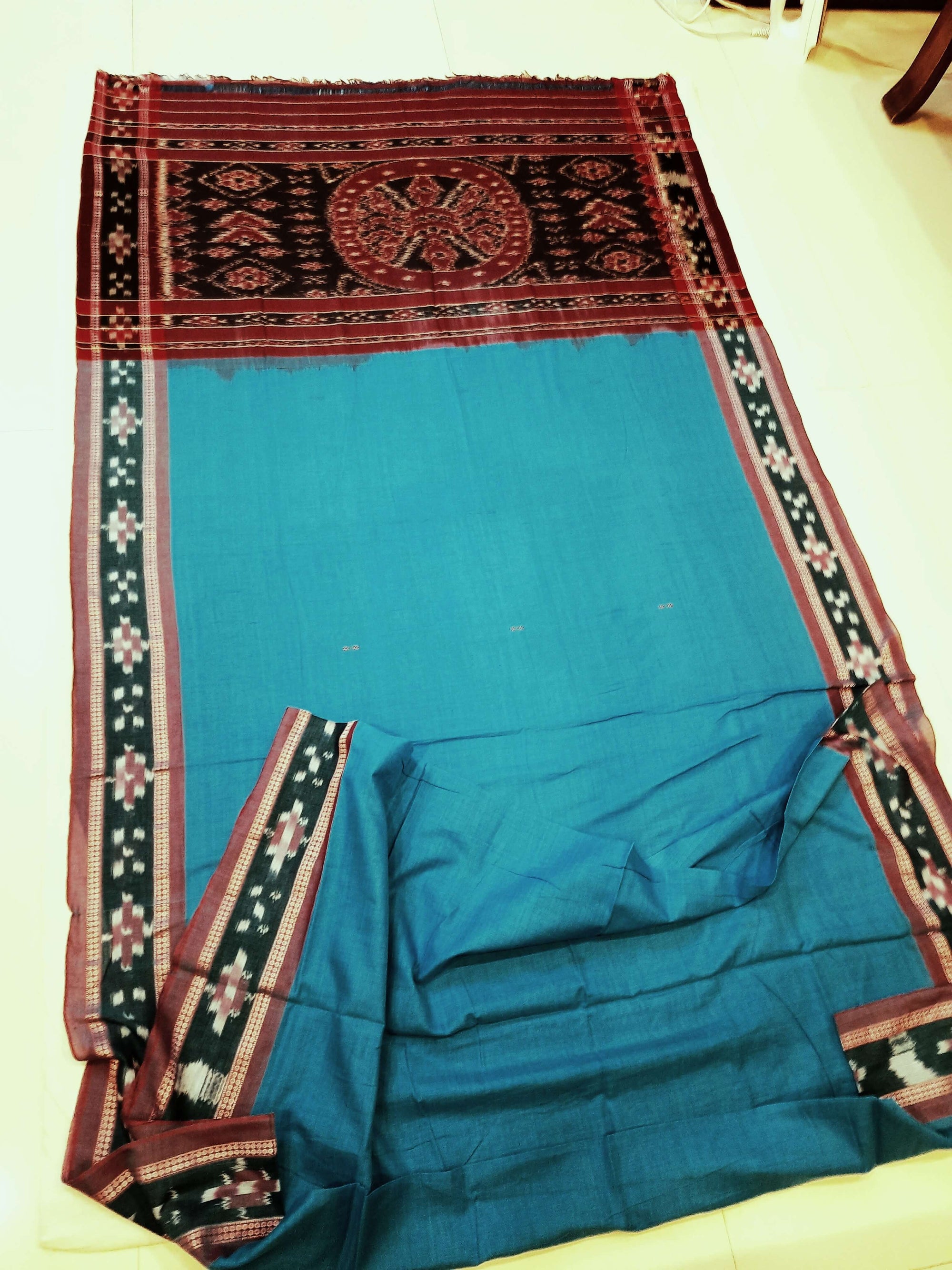Blue Cotton Odisha Ikat saree  with mix match cotton ikat blouse