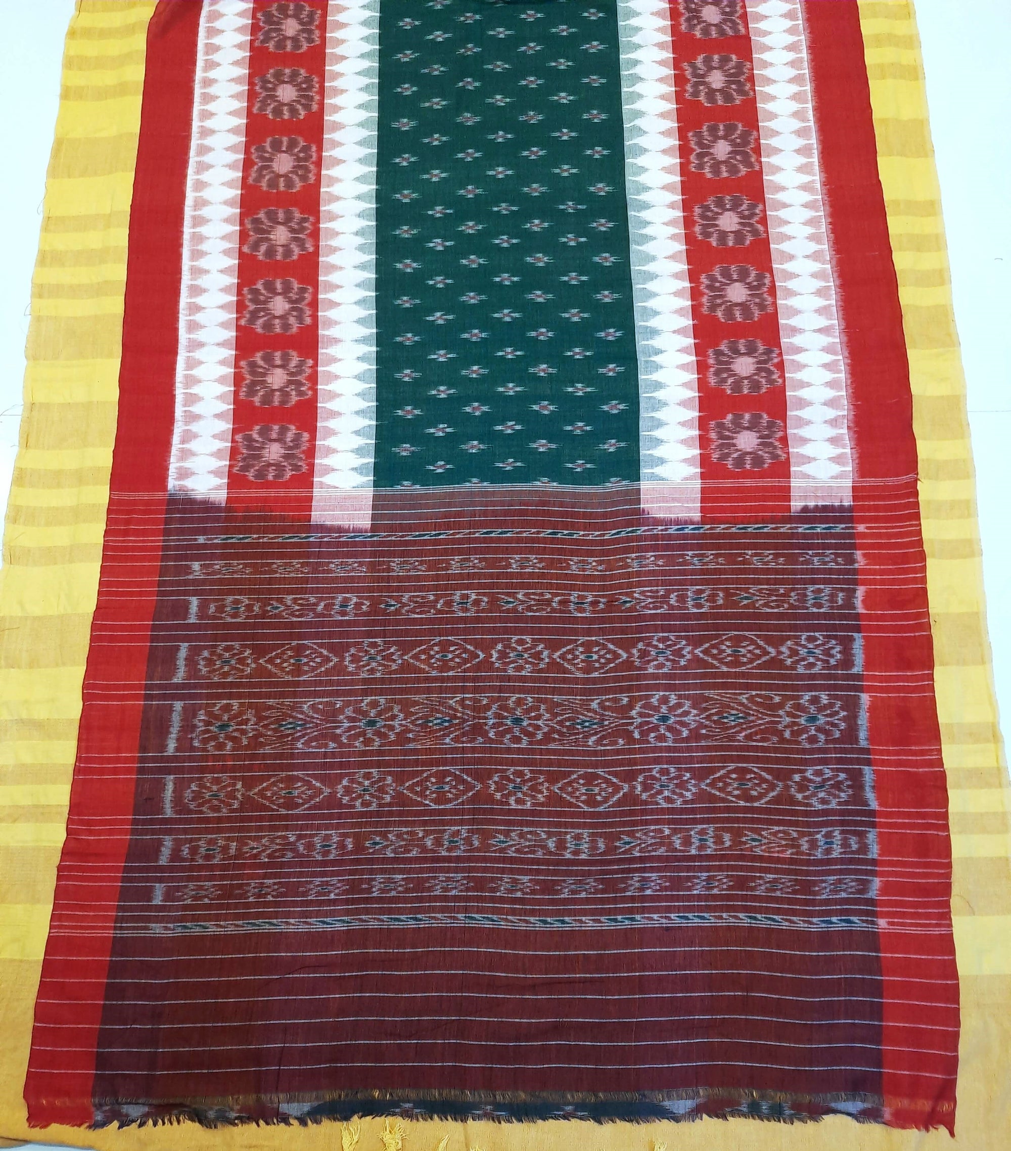 Multi colured Cotton Odisha Ikat saree  with mix match cotton ikat blouse