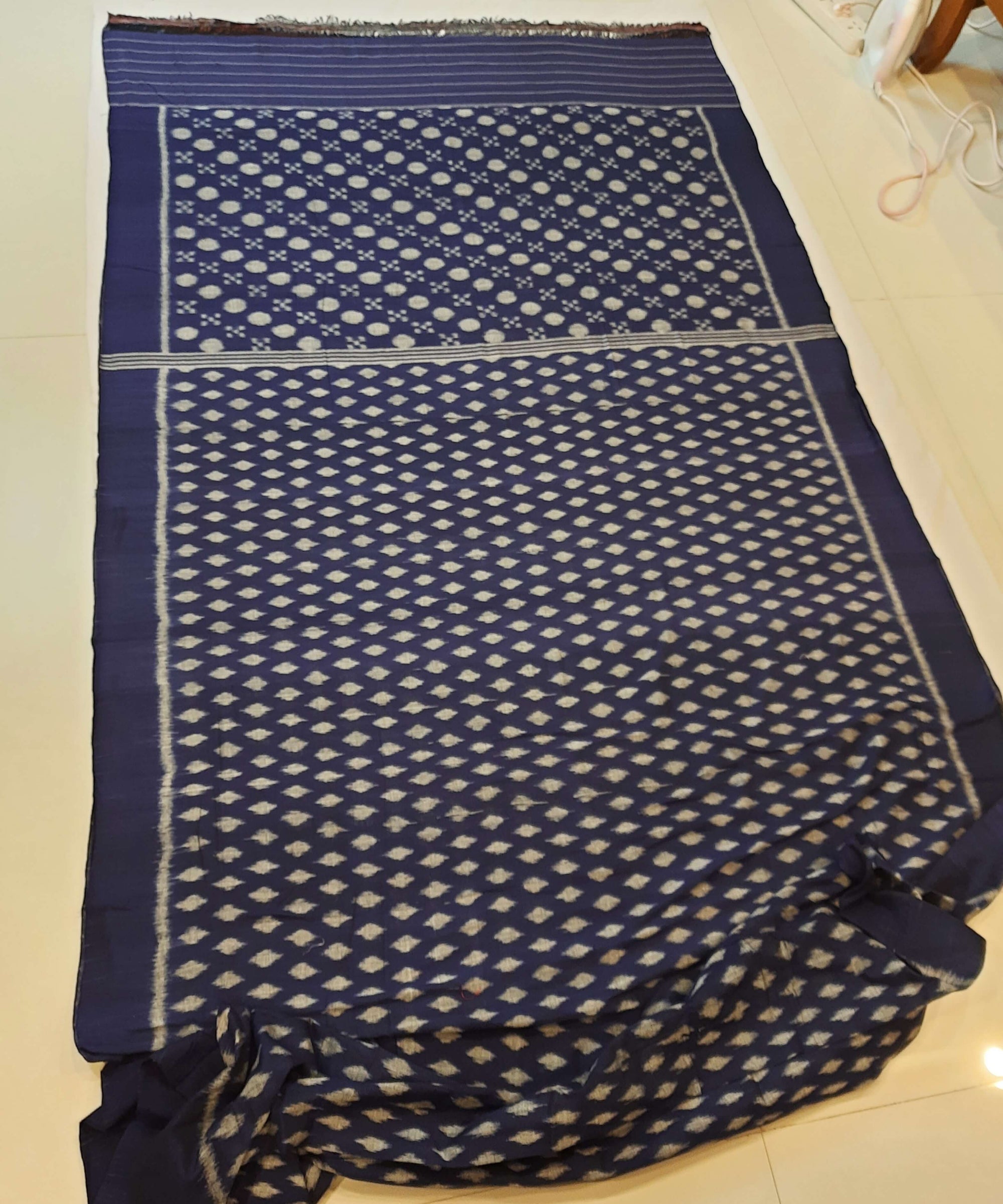 Blue Cotton Odisha Ikat saree with mix match blouse piece