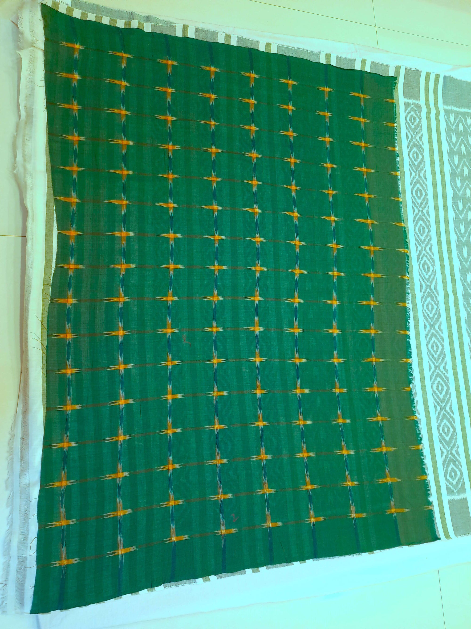 Green Cotton Odisha Ikat saree with mix match cotton ikat blouse piece