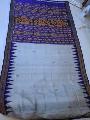 Grey Odisha Khandua Pata Silk Saree with Silk blouse piece