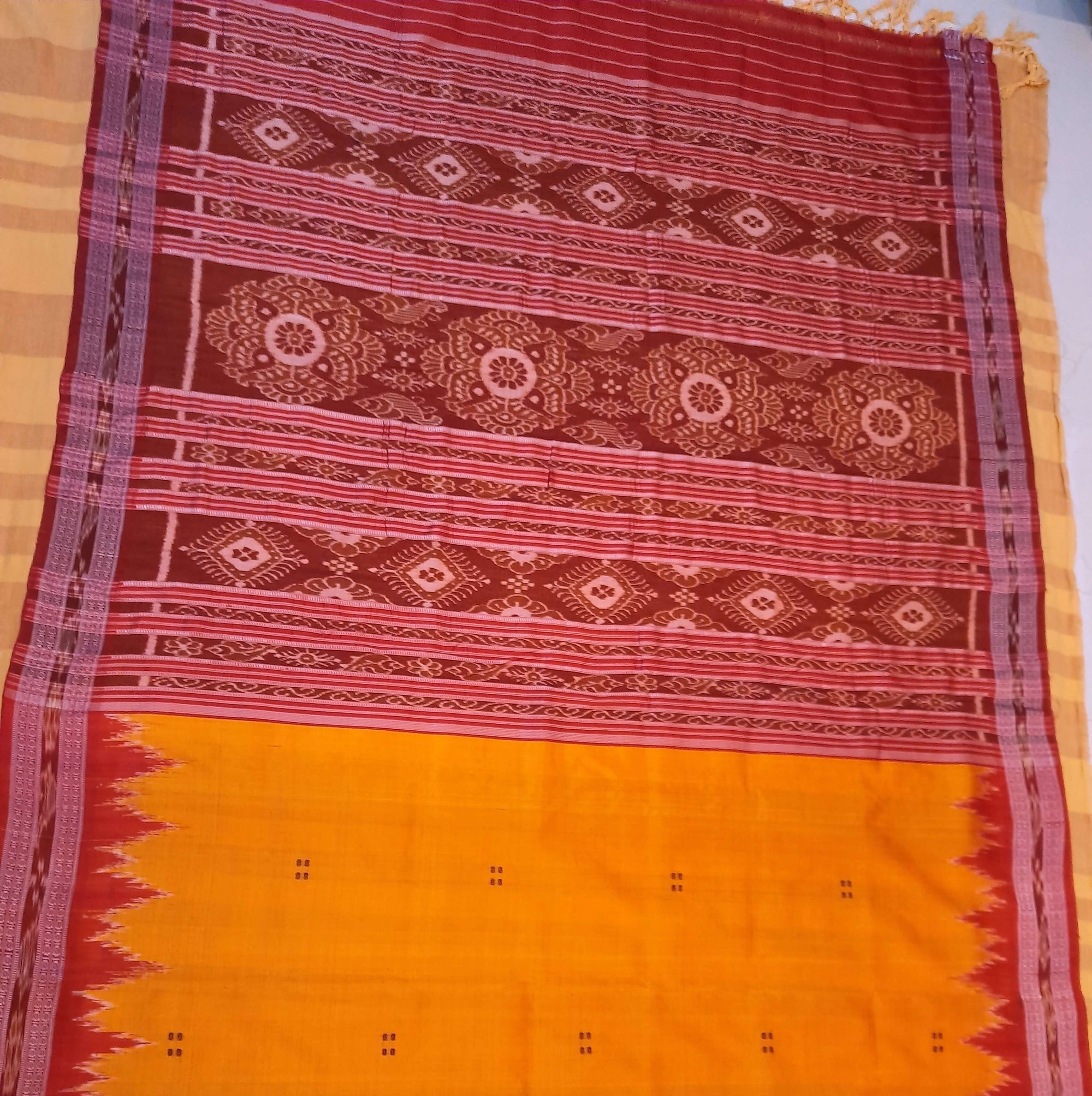 Golden with Red Odisha Khandua Pata Silk Saree