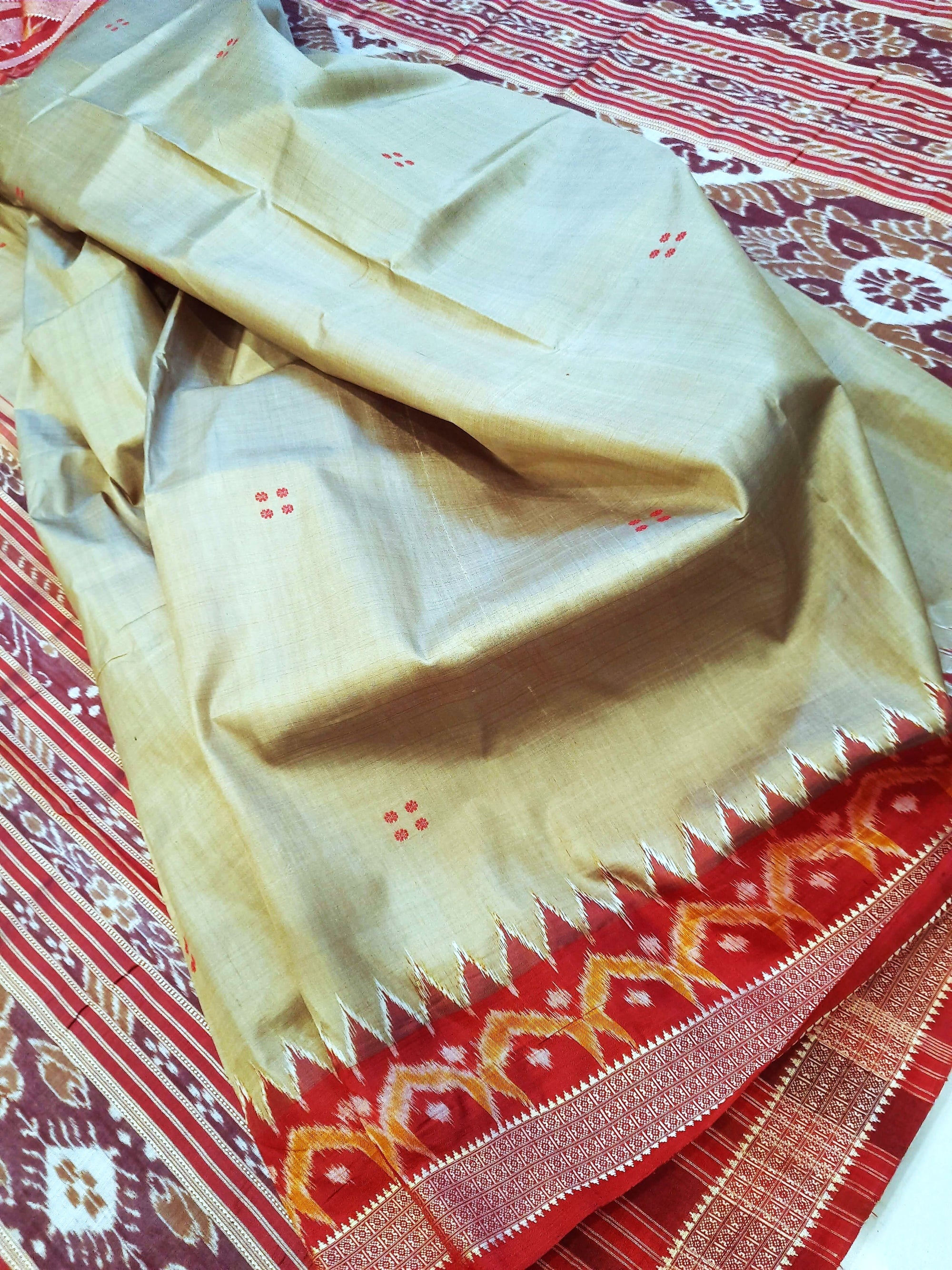 Light Greenish Beige Patli Pleats Odisha Khandua Pata Silk Saree