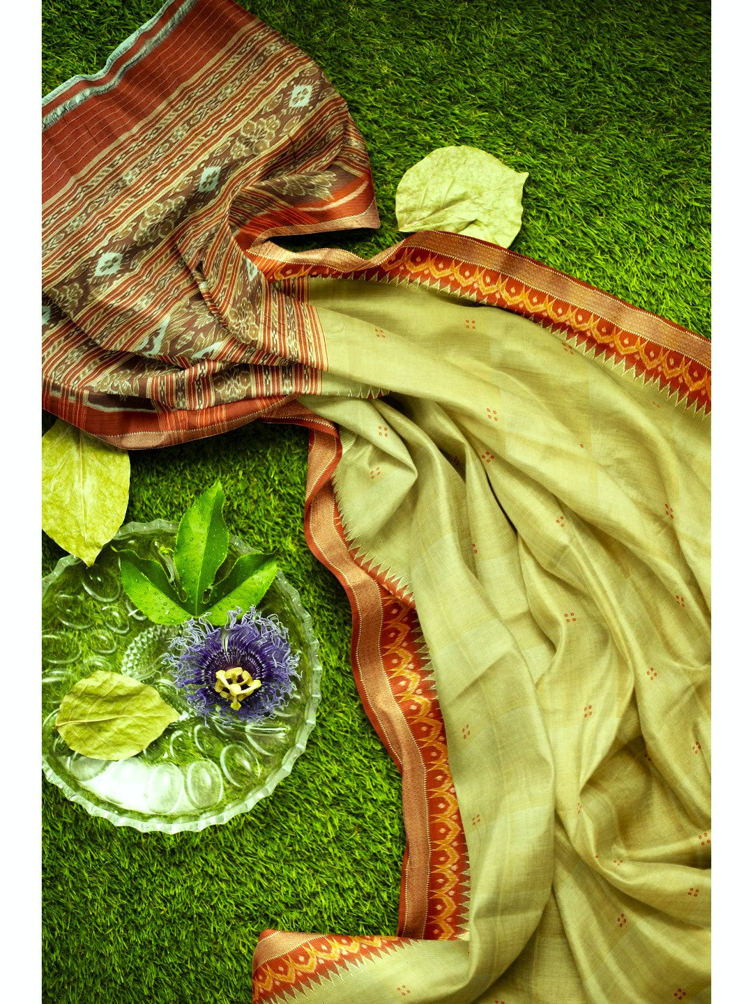 Light Greenish Beige Patli Pleats Odisha Khandua Pata Silk Saree
