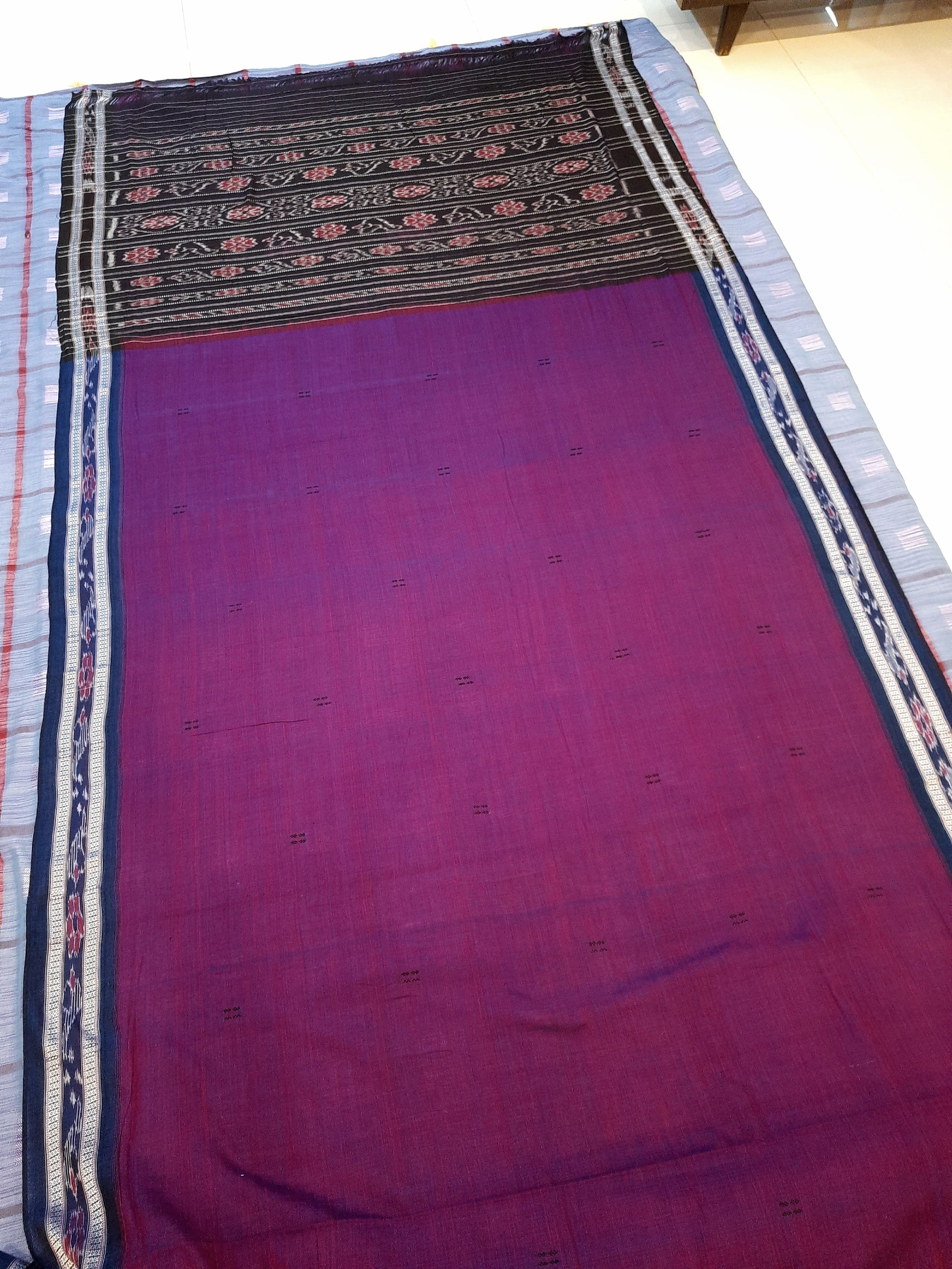 Purple with Blue combination Odisha Ikat saree  with cotton ikat blouse piece