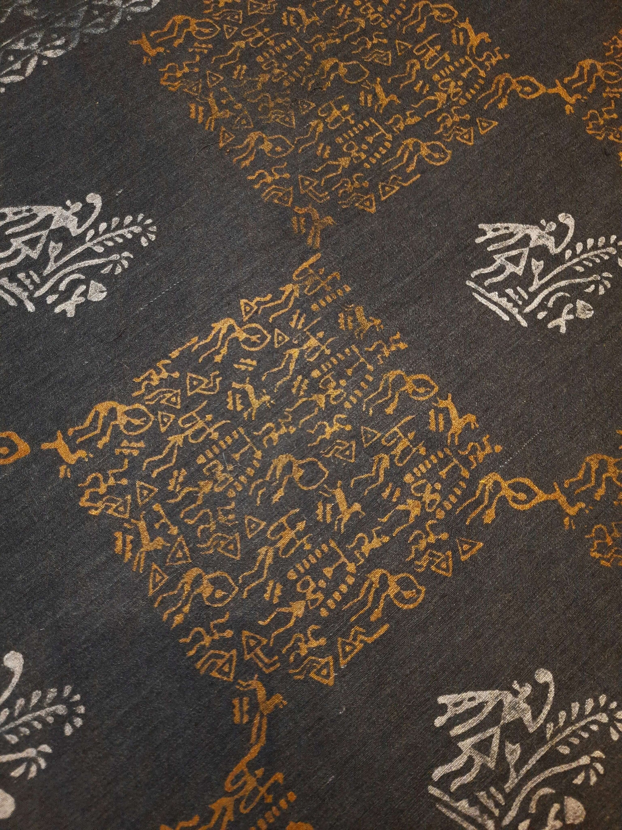 Grey Tussar Silk Dupatta with hand block print