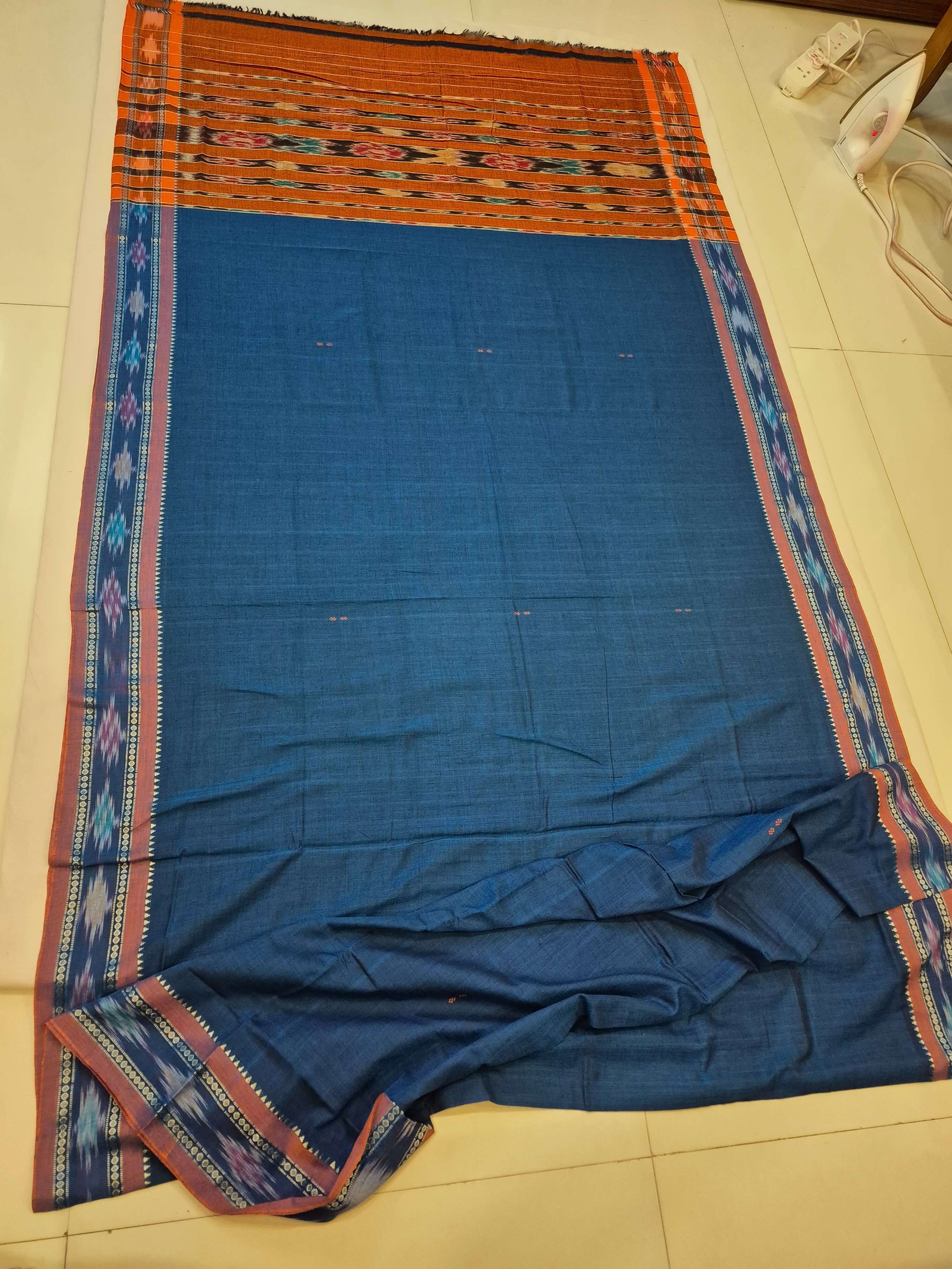 Blue Cotton Odisha Ikat saree  with mix match cotton ikat blouse