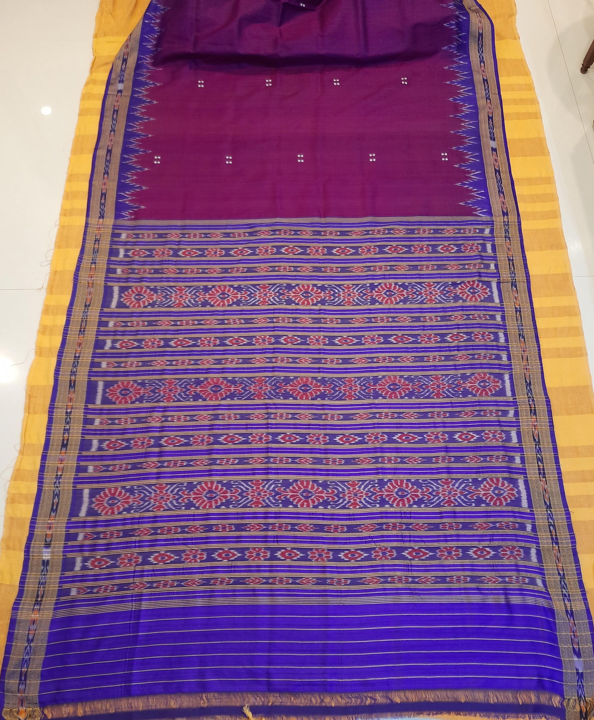 Purple with Blue Odisha Khandua Pata Silk Saree