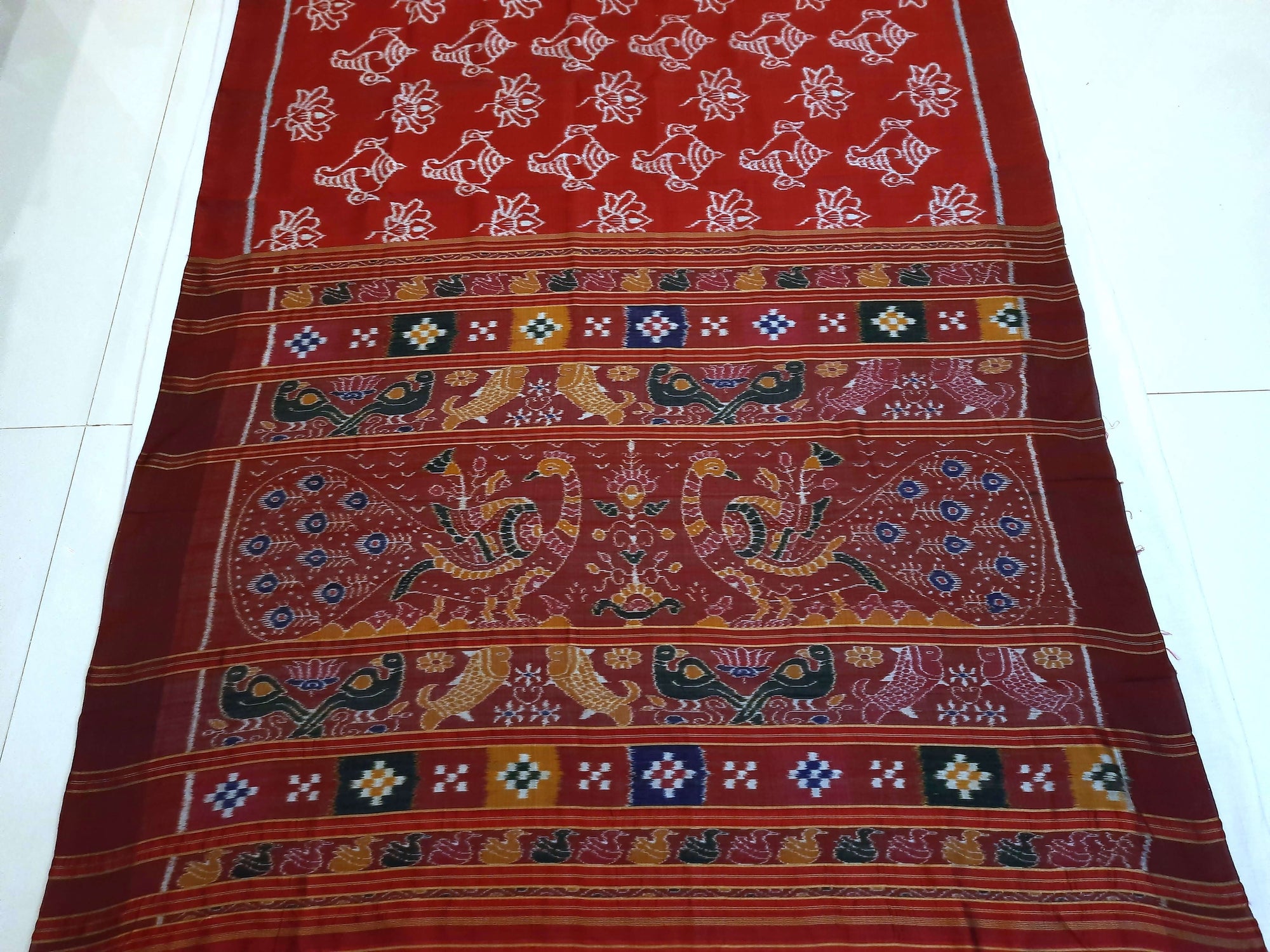 Maroon Odisha Khandua Pata Silk Saree with Silk Blouse piece