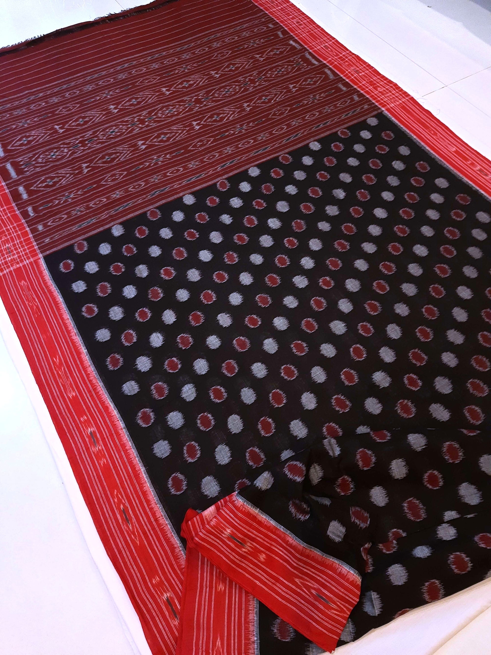 Black Cotton Odisha Ikat saree with mix match blouse piece