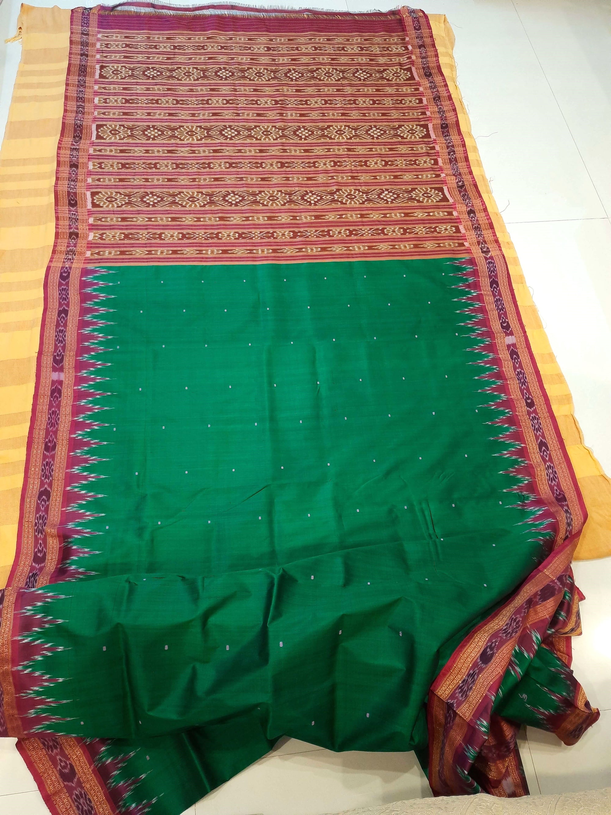 Green with Pink Odisha Khandua Pata Silk Saree