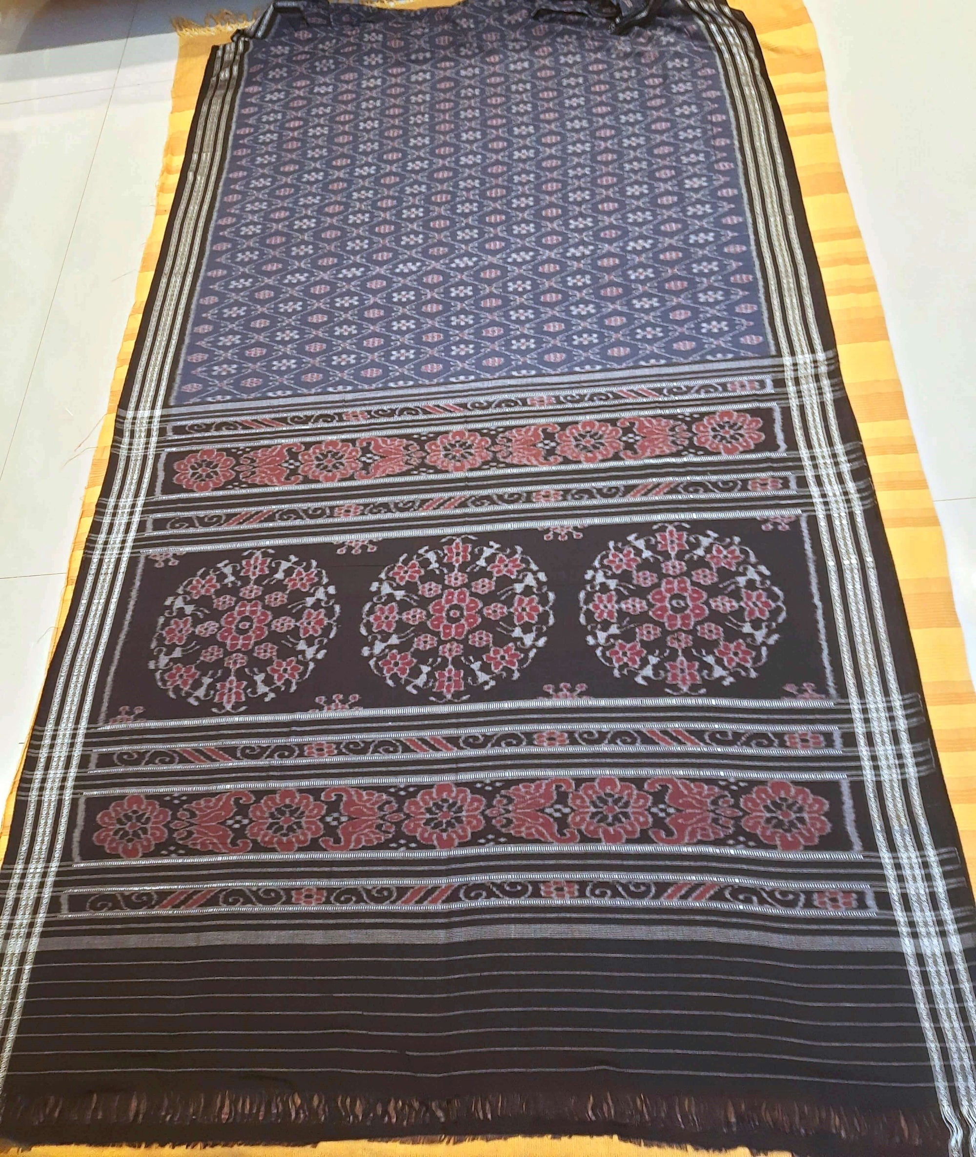 Blue cotton Sambalpuri Saree paired with cotton ikat blouse piece