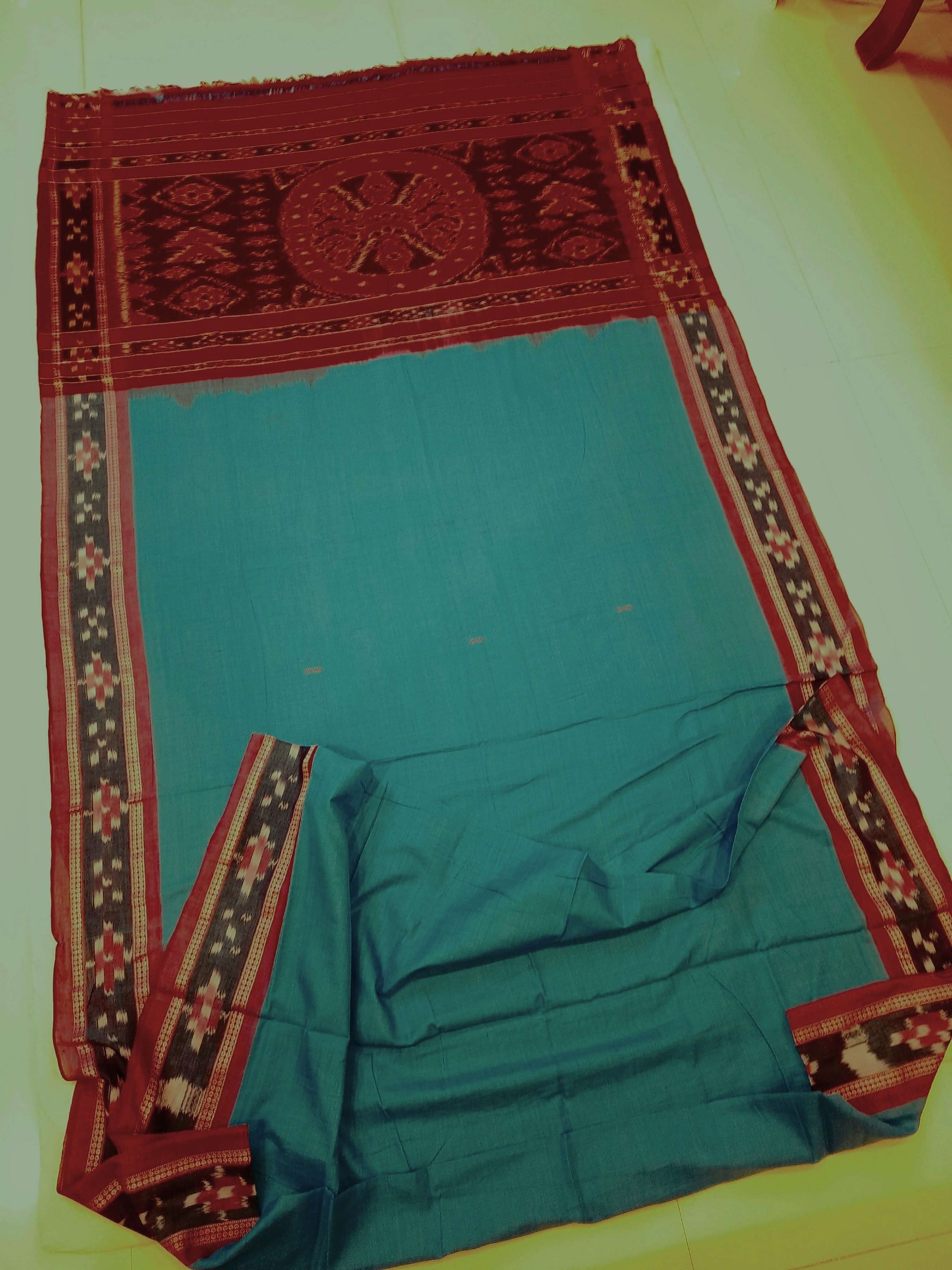 Blue Cotton Odisha Ikat saree  with mix match cotton ikat blouse