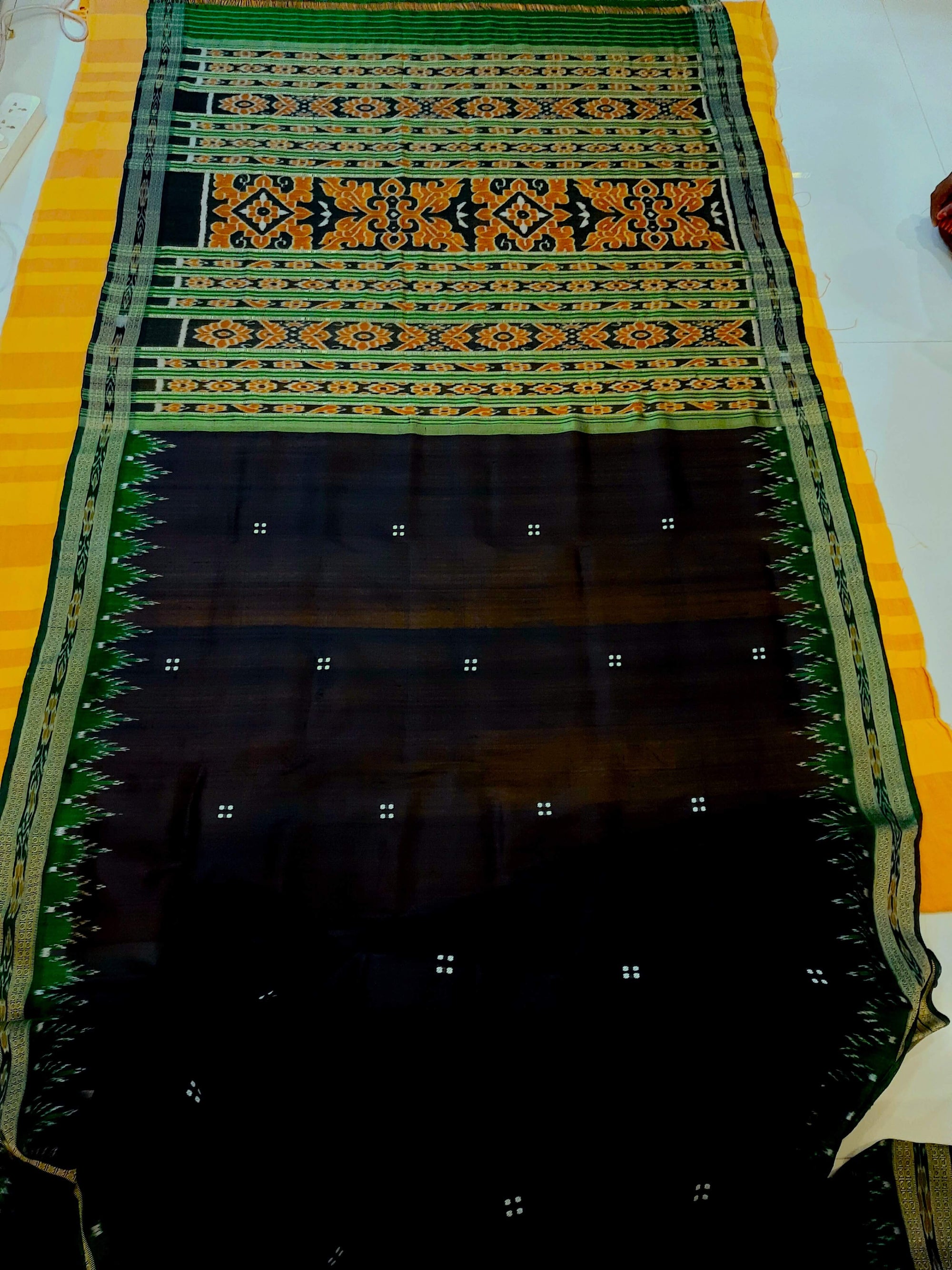 Black with Green Odisha Khandua Pata Silk Saree