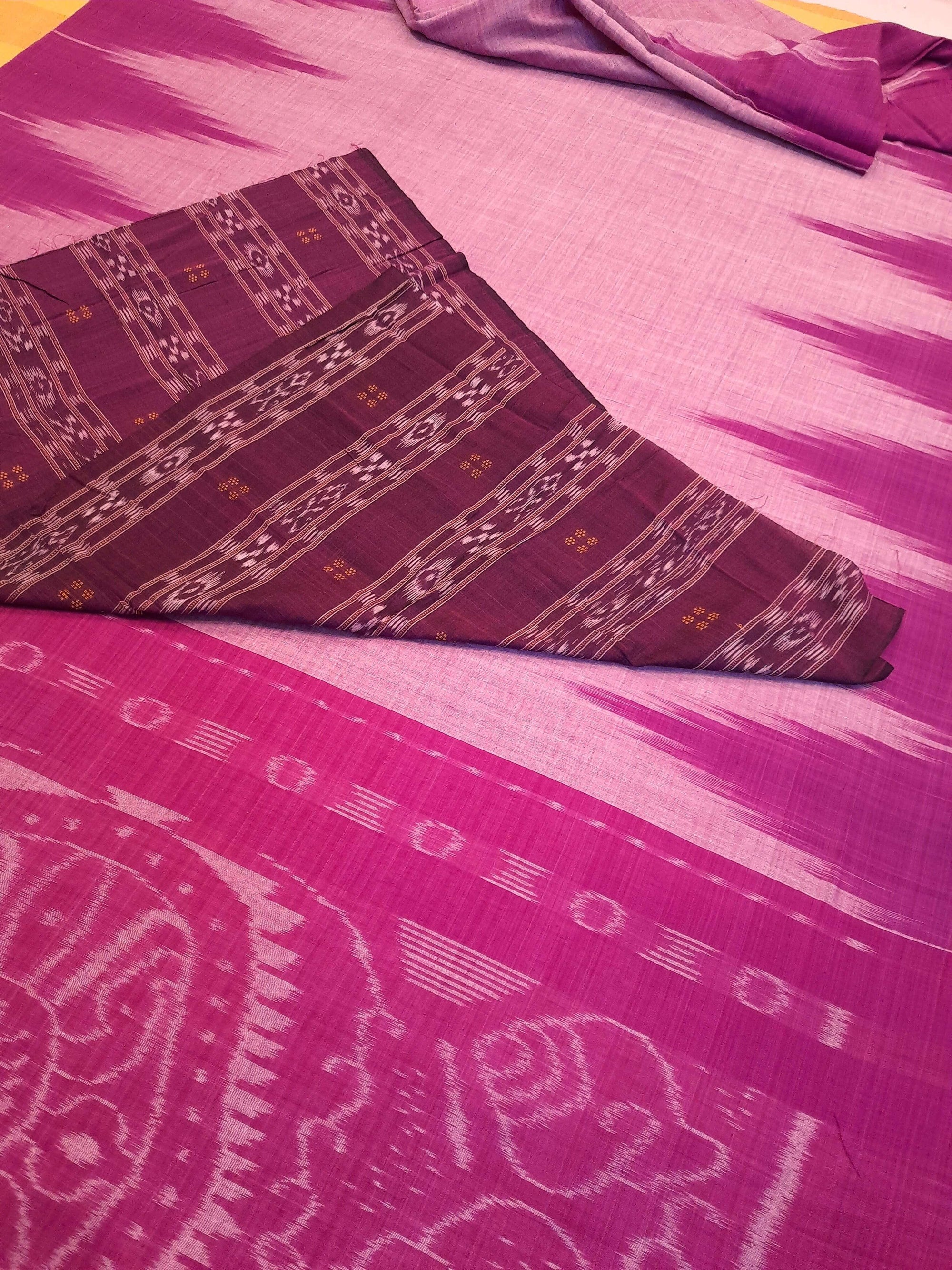 Purple Cotton Odisha Ikat saree  with mix match cotton ikat blouse