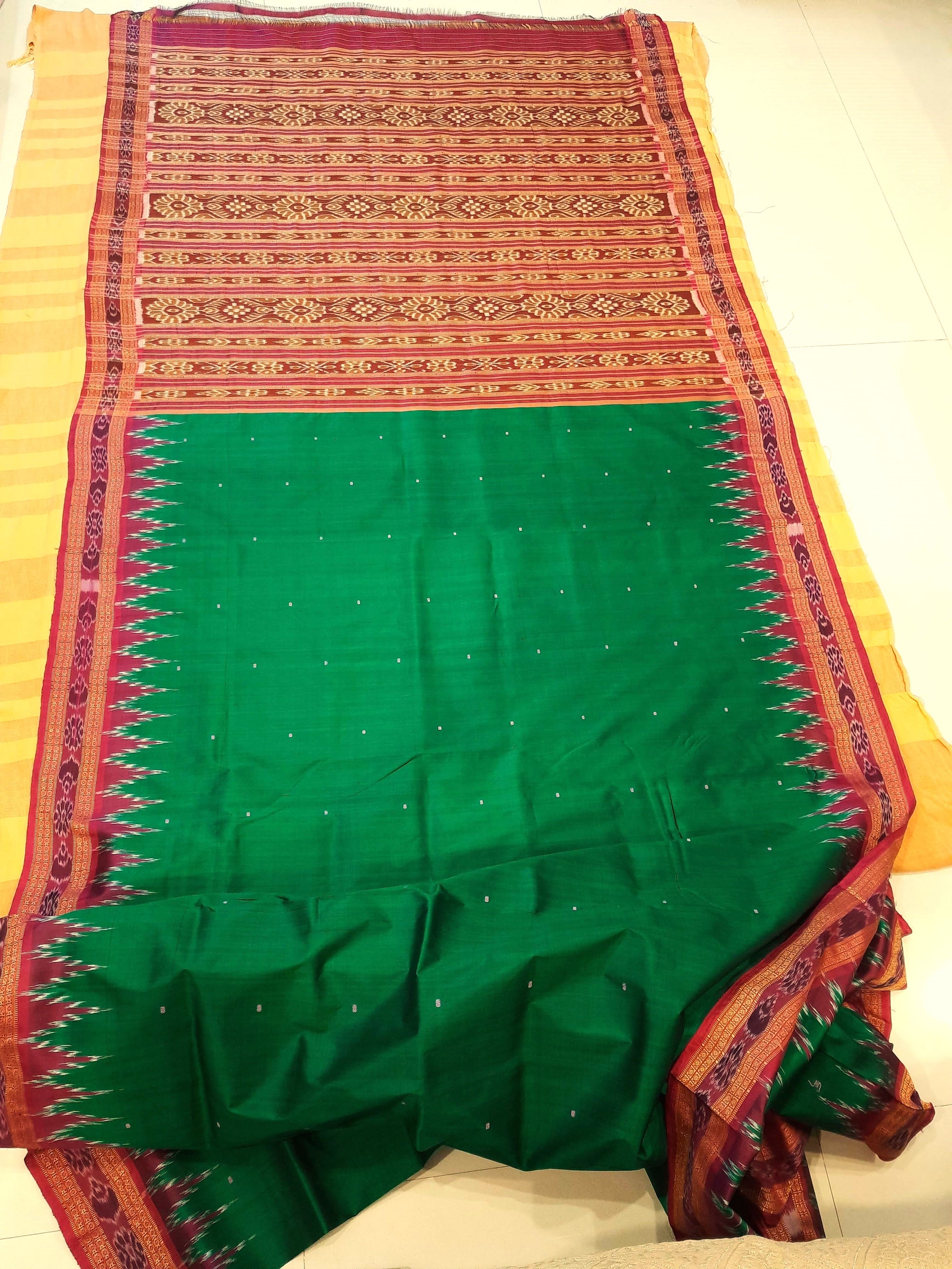 Green with Pink Odisha Khandua Pata Silk Saree