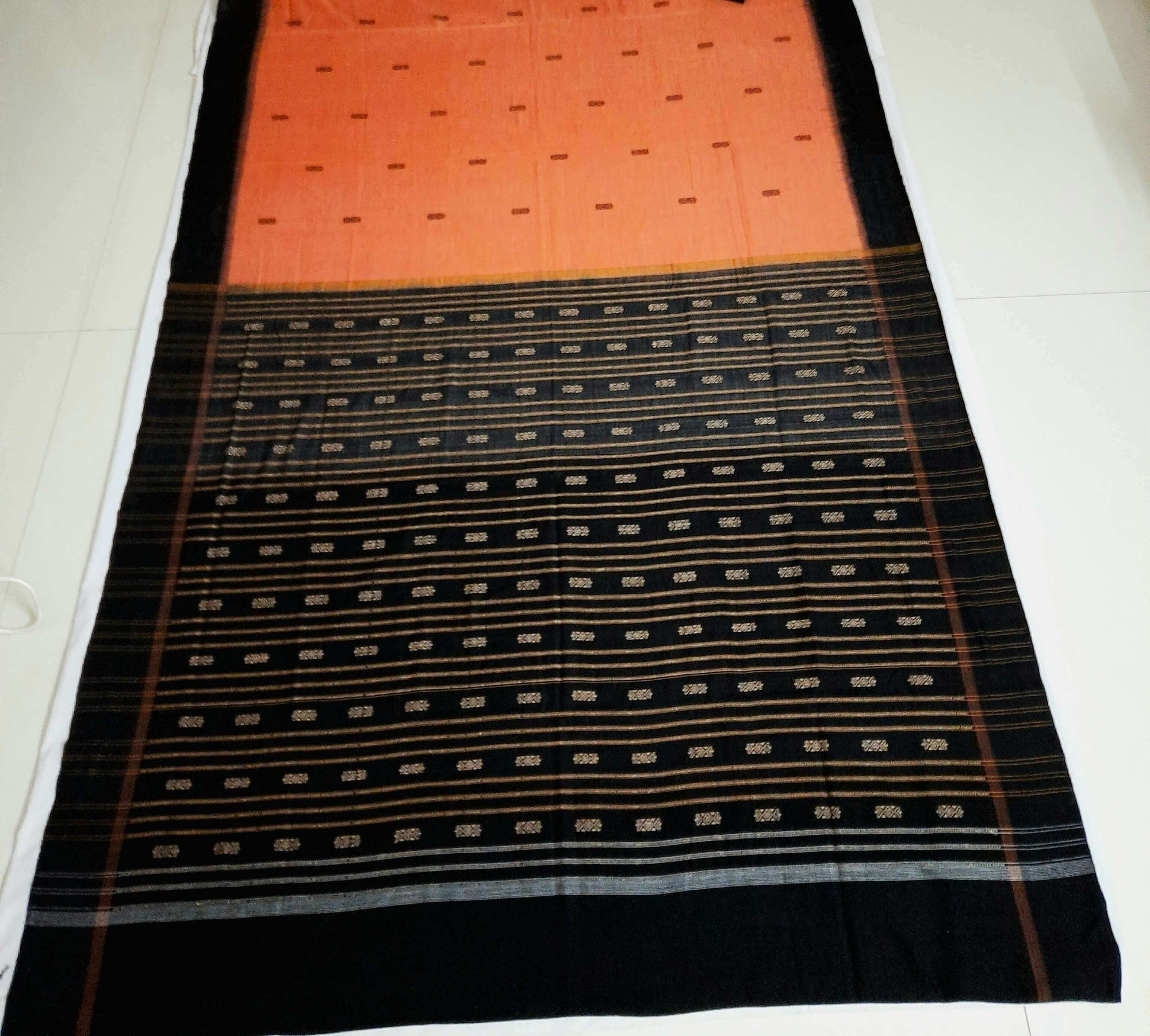 Peach colour Sambalpuri Cotton Saree with running blouse piece