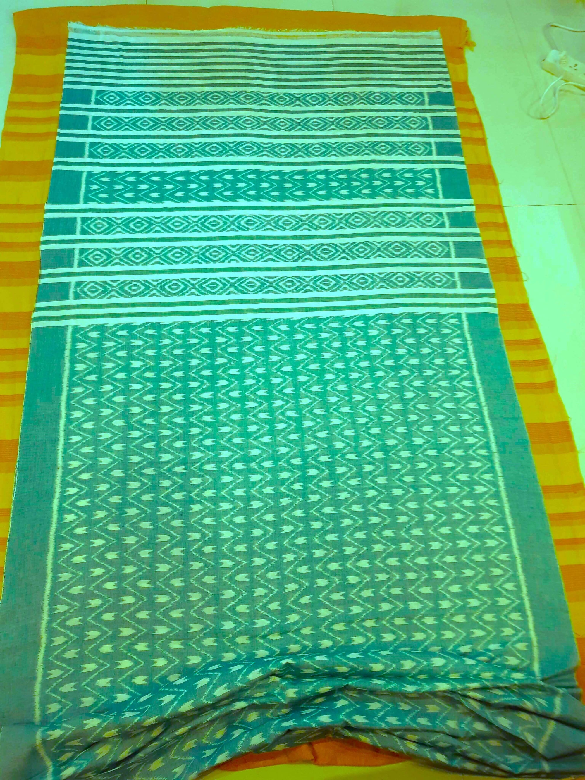 Green Cotton Odisha Ikat saree with mix match cotton ikat blouse piece