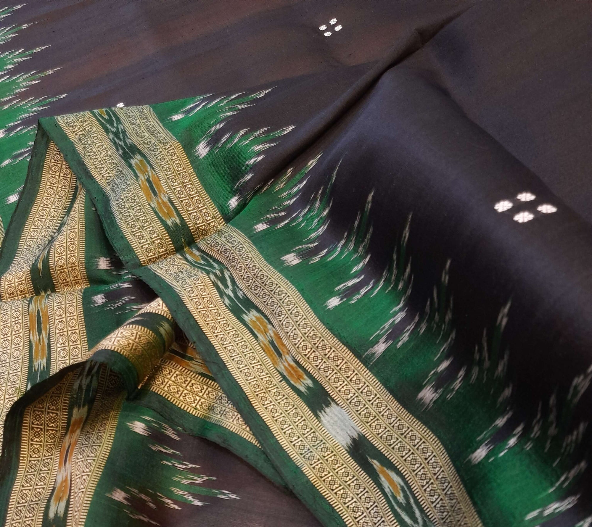 Black with Green Odisha Khandua Pata Silk Saree