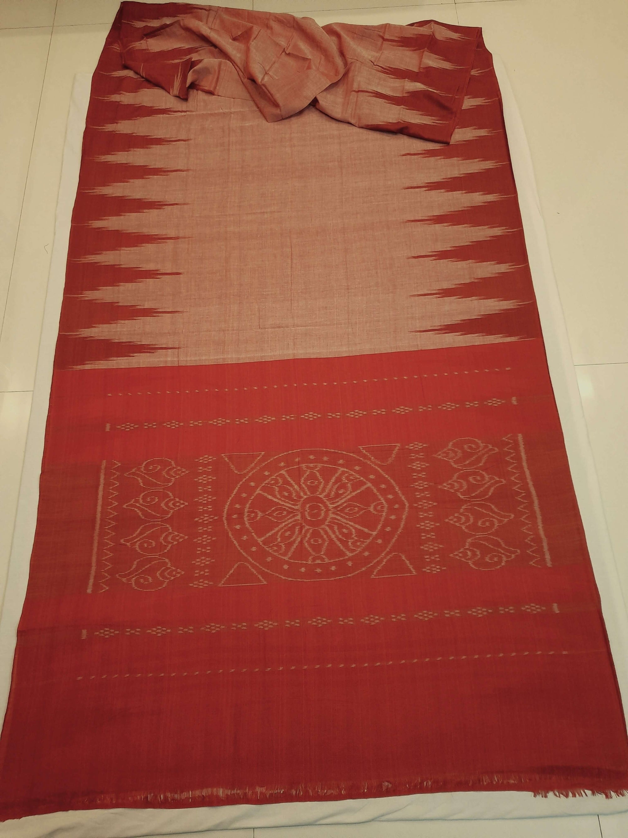 Rust Cotton Odisha Ikat saree  with mix match cotton ikat blouse
