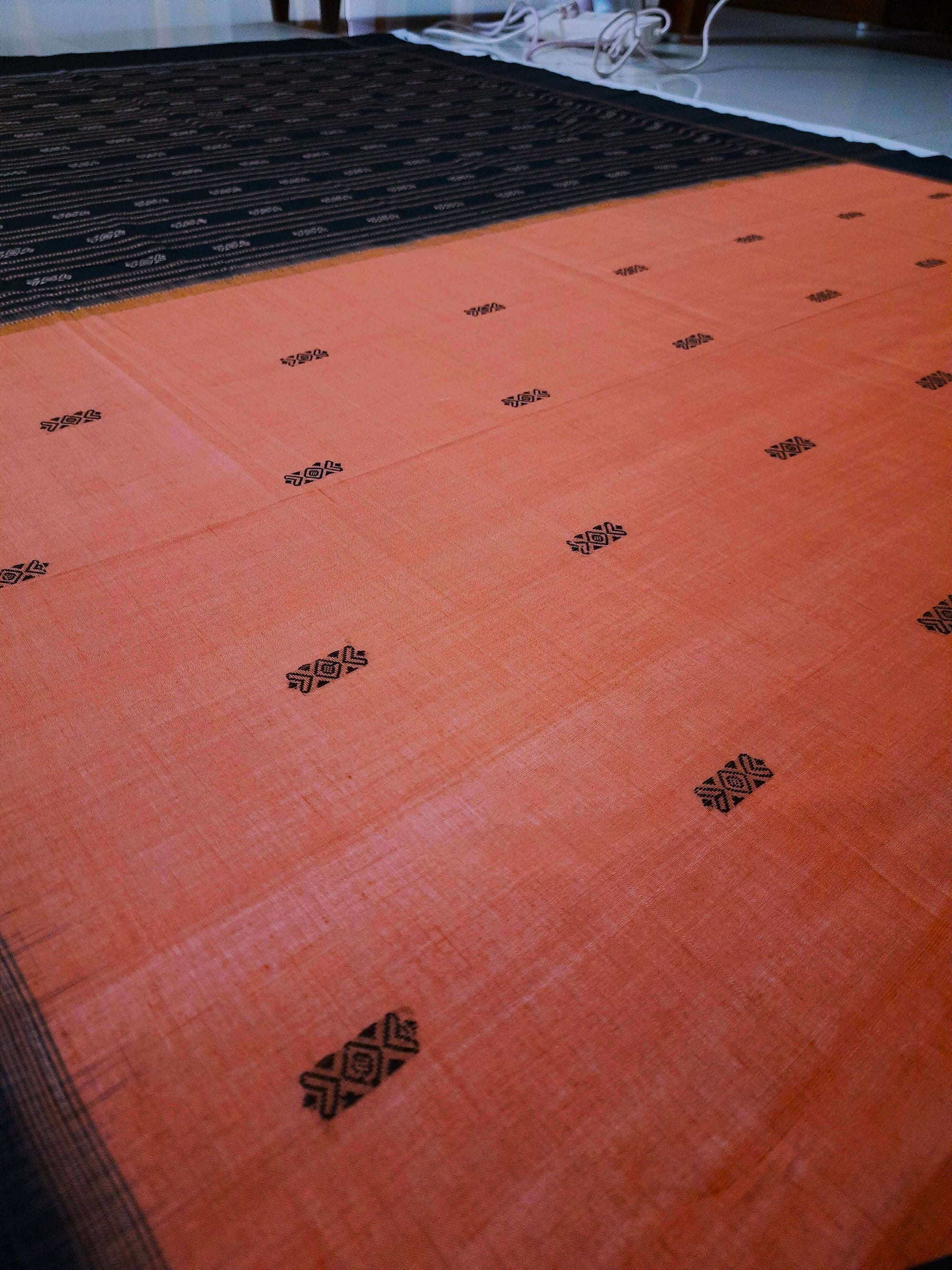 Peach colour Sambalpuri Cotton Saree with running blouse piece