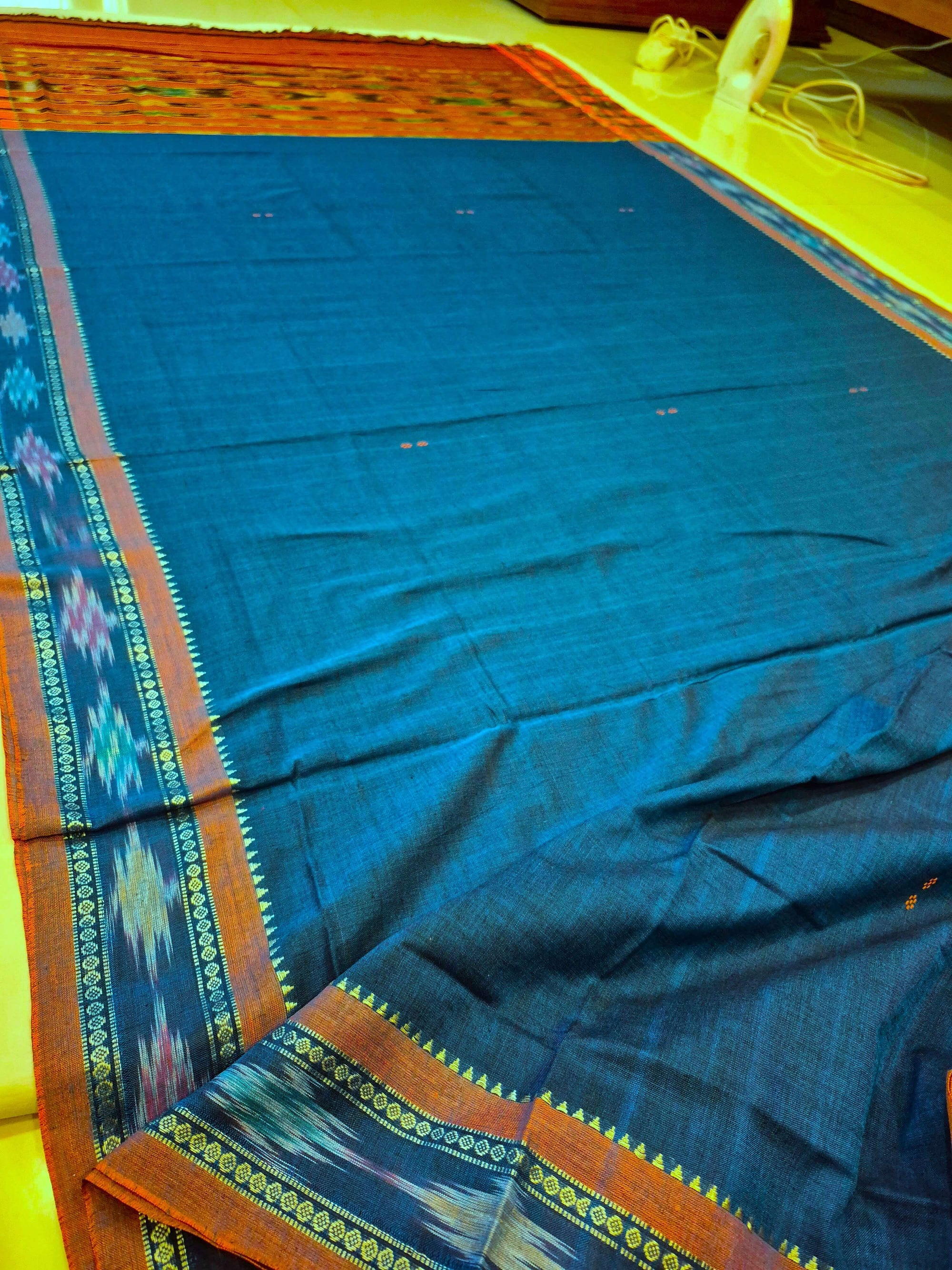 Blue Cotton Odisha Ikat saree  with mix match cotton ikat blouse