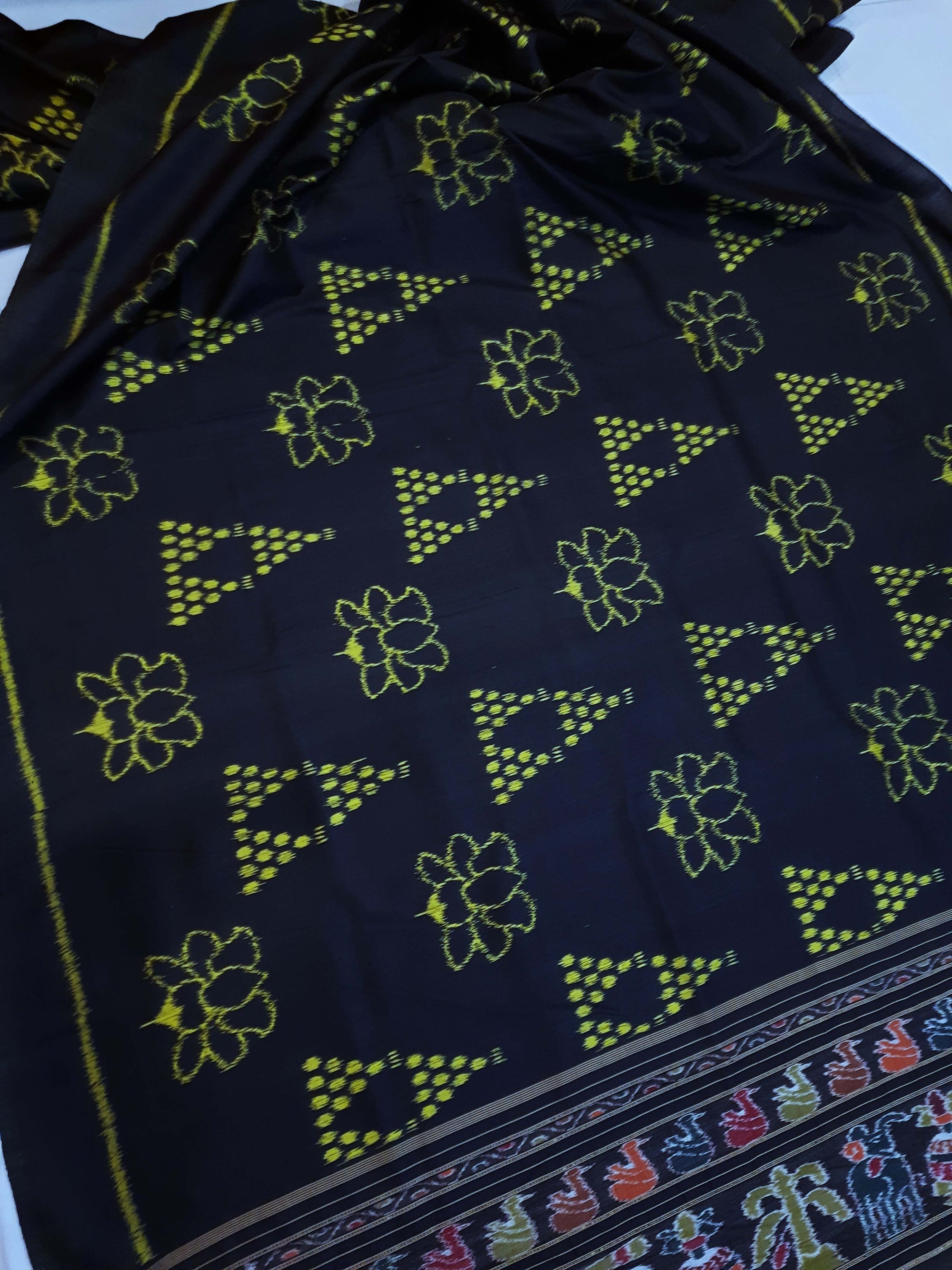 Black Odisha Khandua Pata Silk Saree with Silk Blouse piece