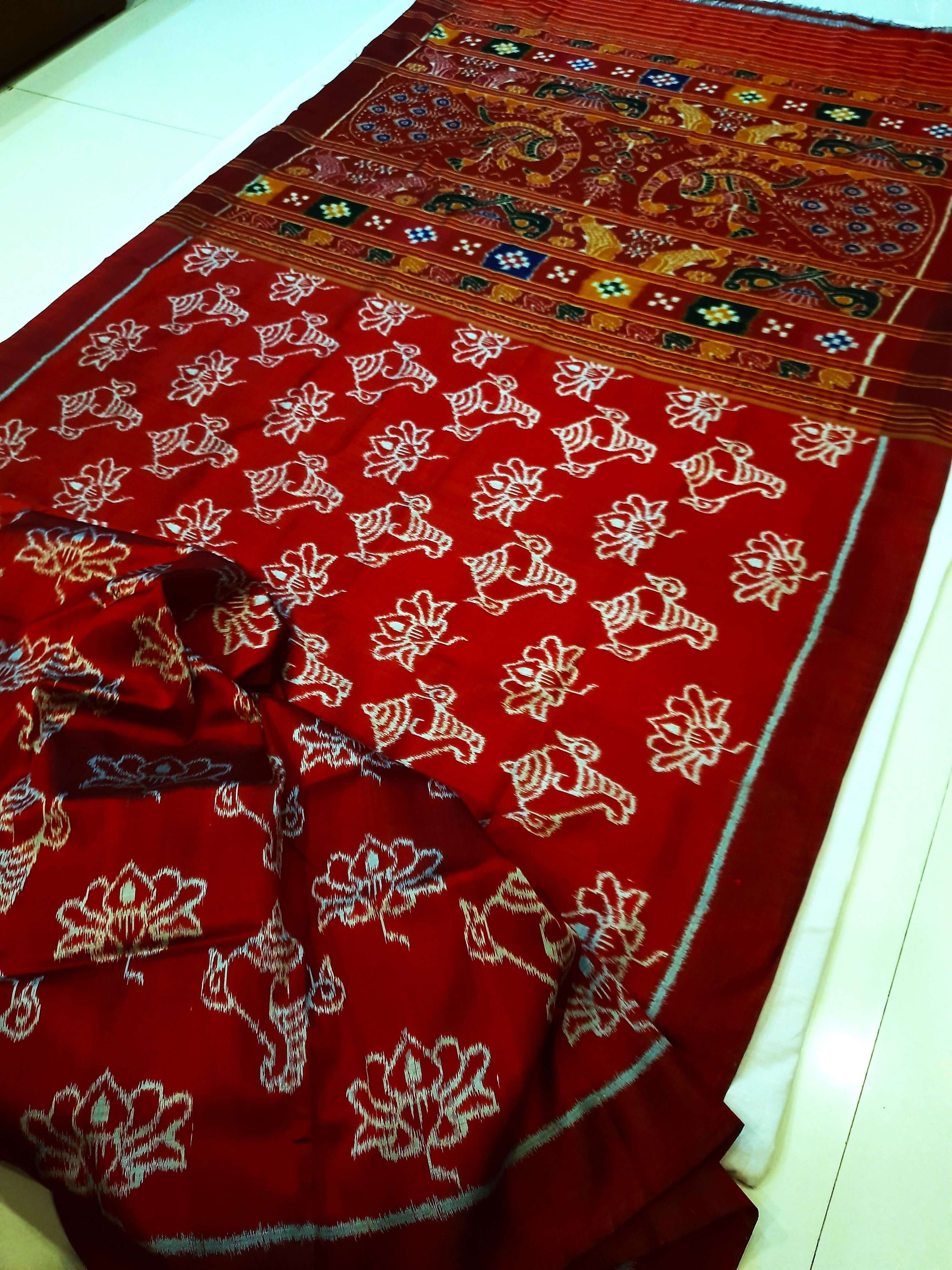Maroon Odisha Khandua Pata Silk Saree with Silk Blouse piece