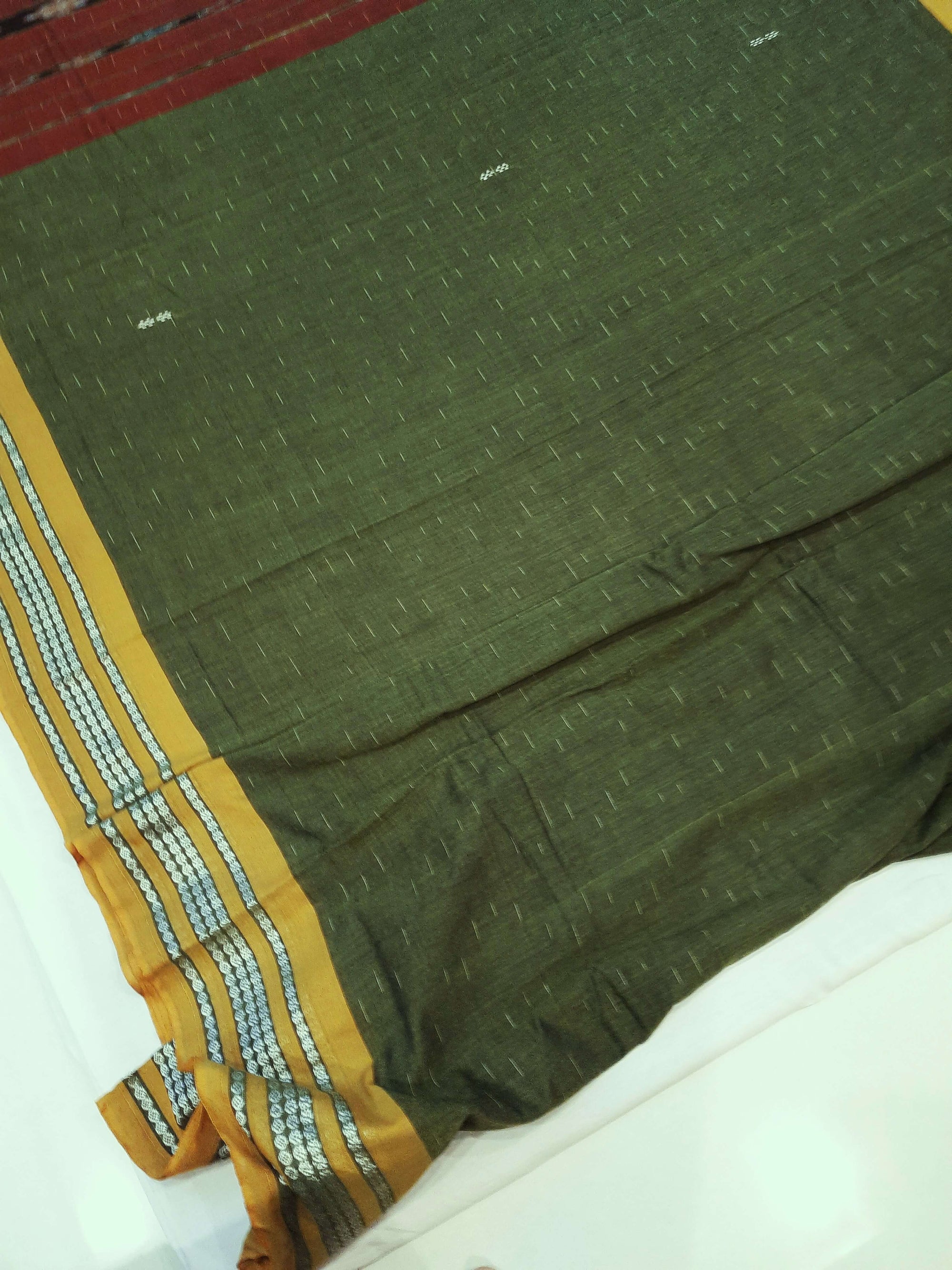 Olive Green Cotton Odisha Ikat saree with mix match blouse piece