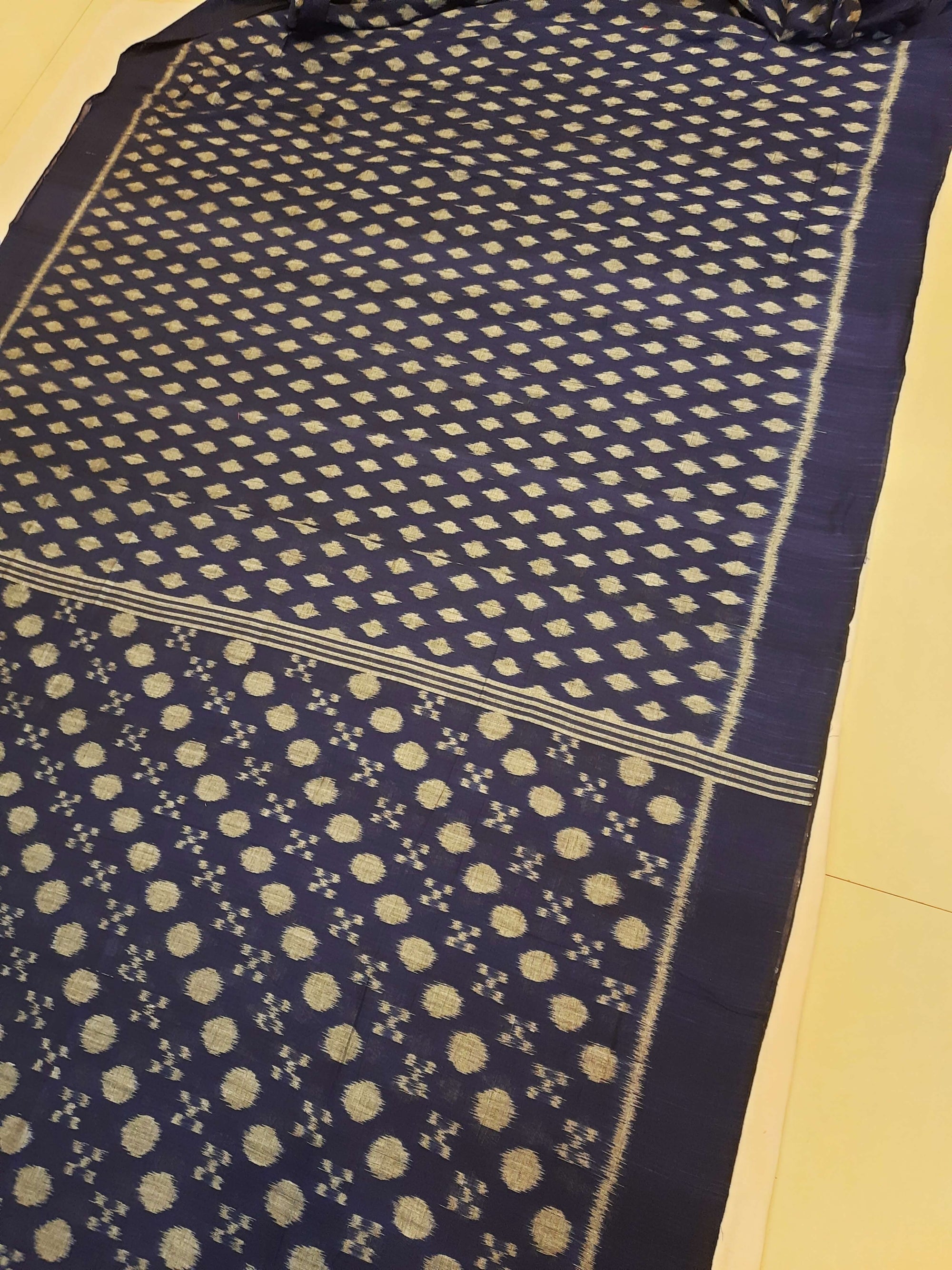 Blue Cotton Odisha Ikat saree with mix match blouse piece