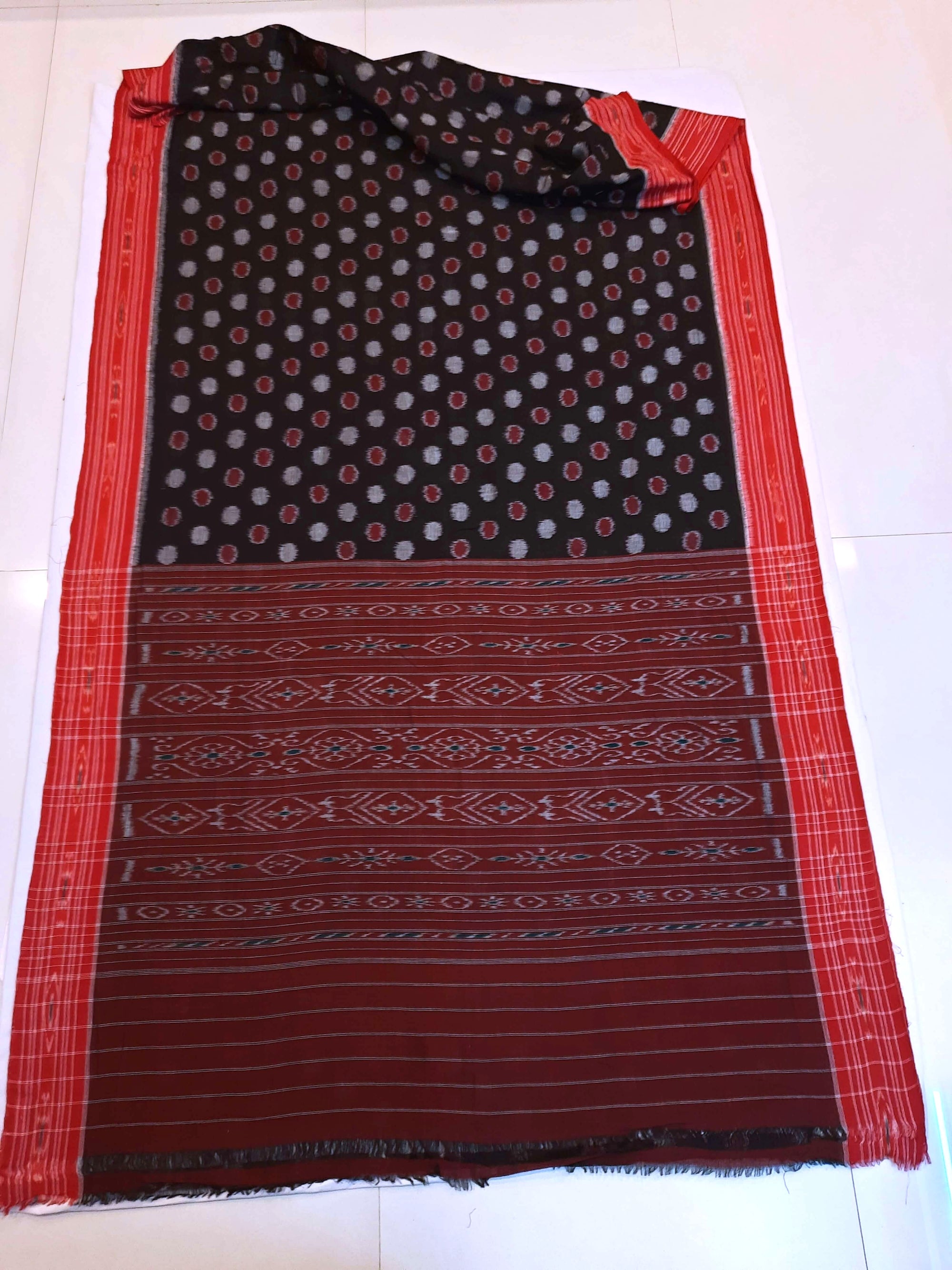 Black Cotton Odisha Ikat saree with mix match blouse piece