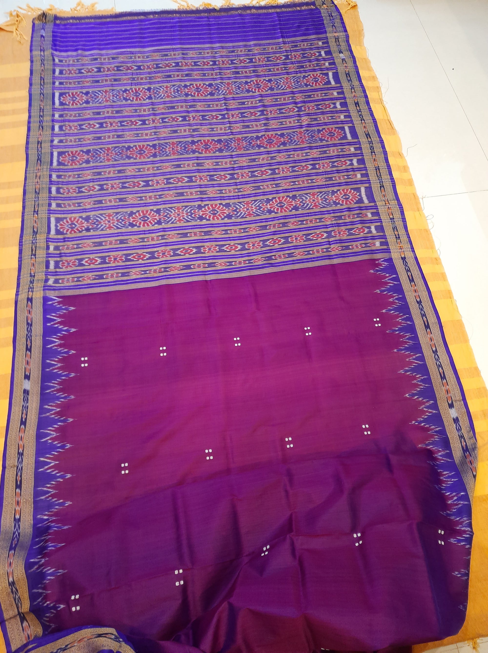 Purple with Blue Odisha Khandua Pata Silk Saree