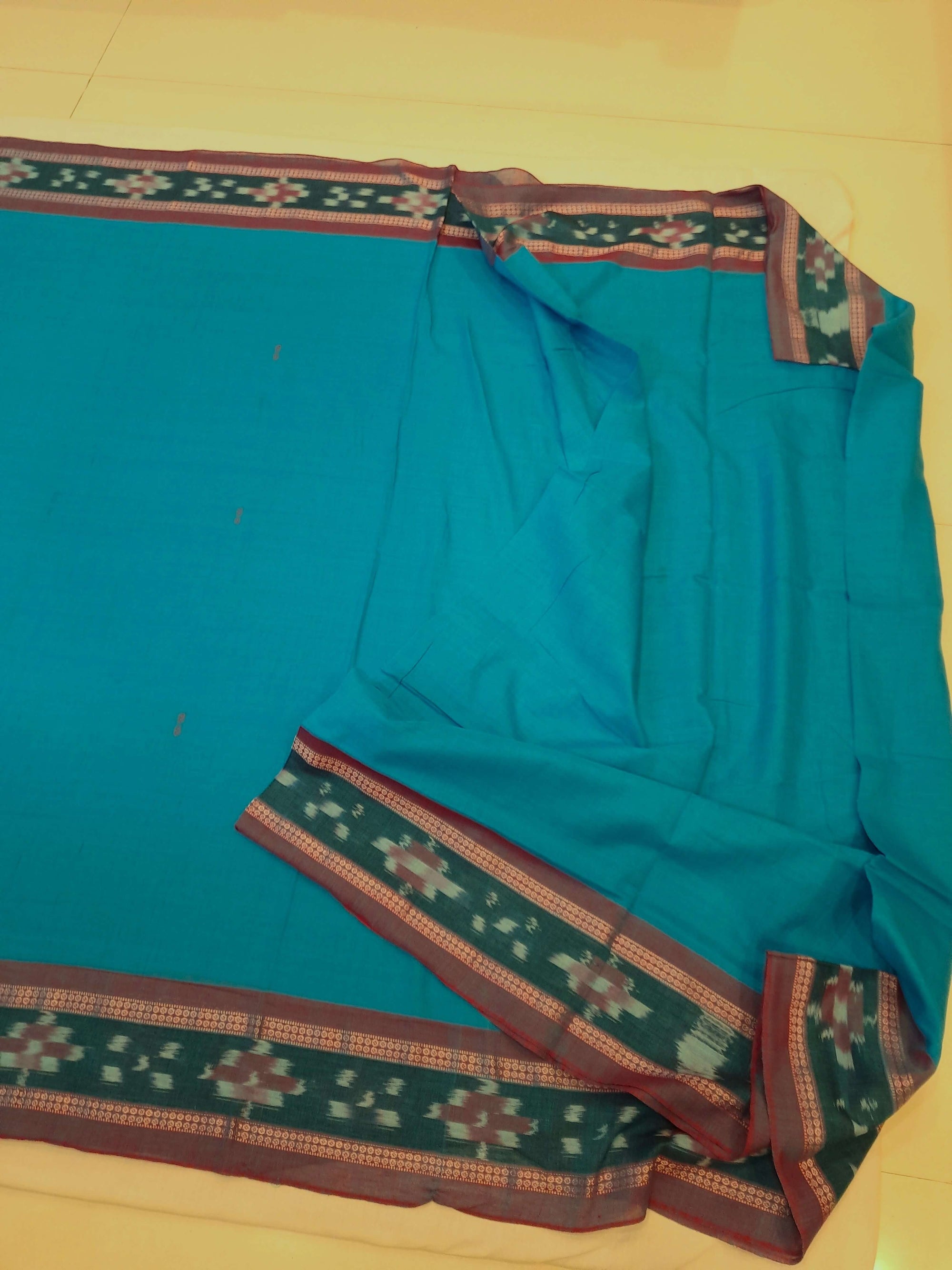 Blue Cotton Odisha Ikat saree  with mix match cotton ikat blouse