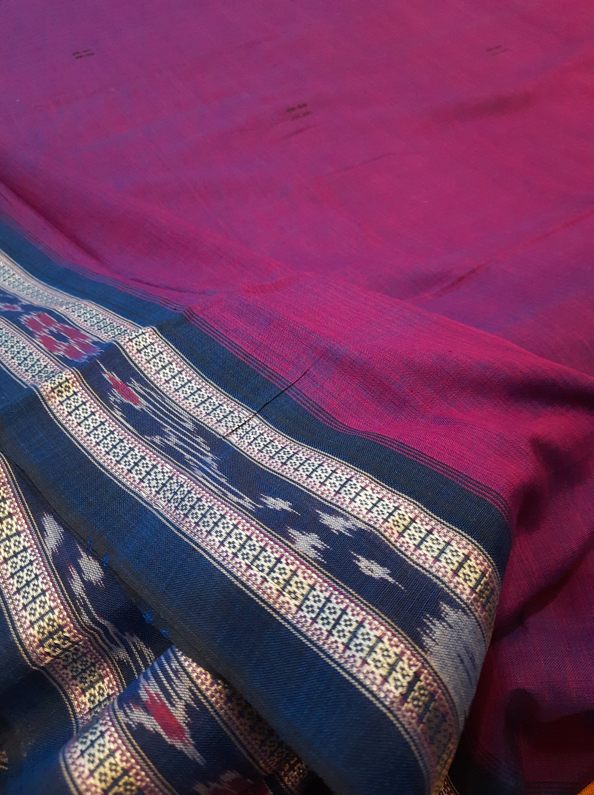 Purple with Blue combination Odisha Ikat saree  with cotton ikat blouse piece