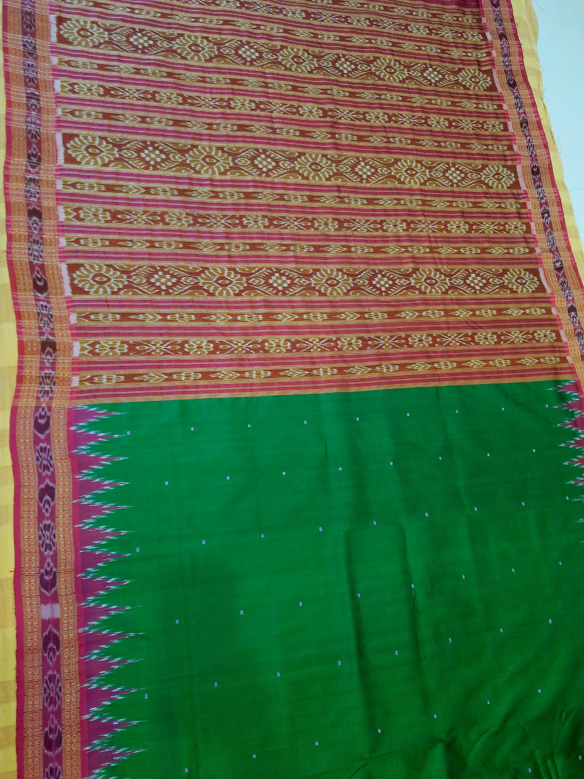 Green with Pink Odisha Khandua Pata Silk Saree