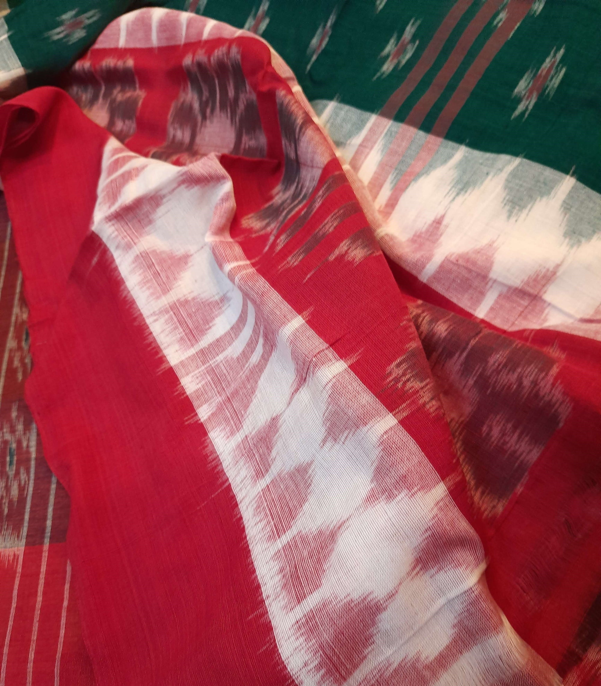 Multi colured Cotton Odisha Ikat saree  with mix match cotton ikat blouse