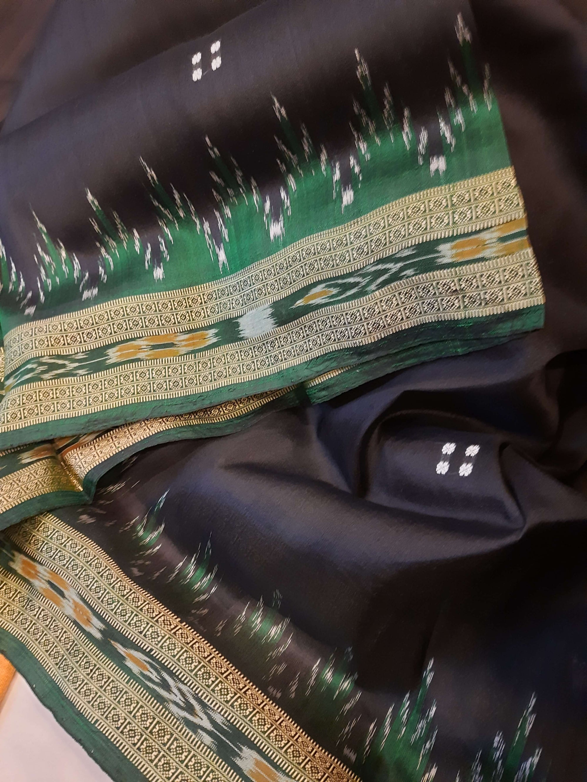 Black with Green Odisha Khandua Pata Silk Saree